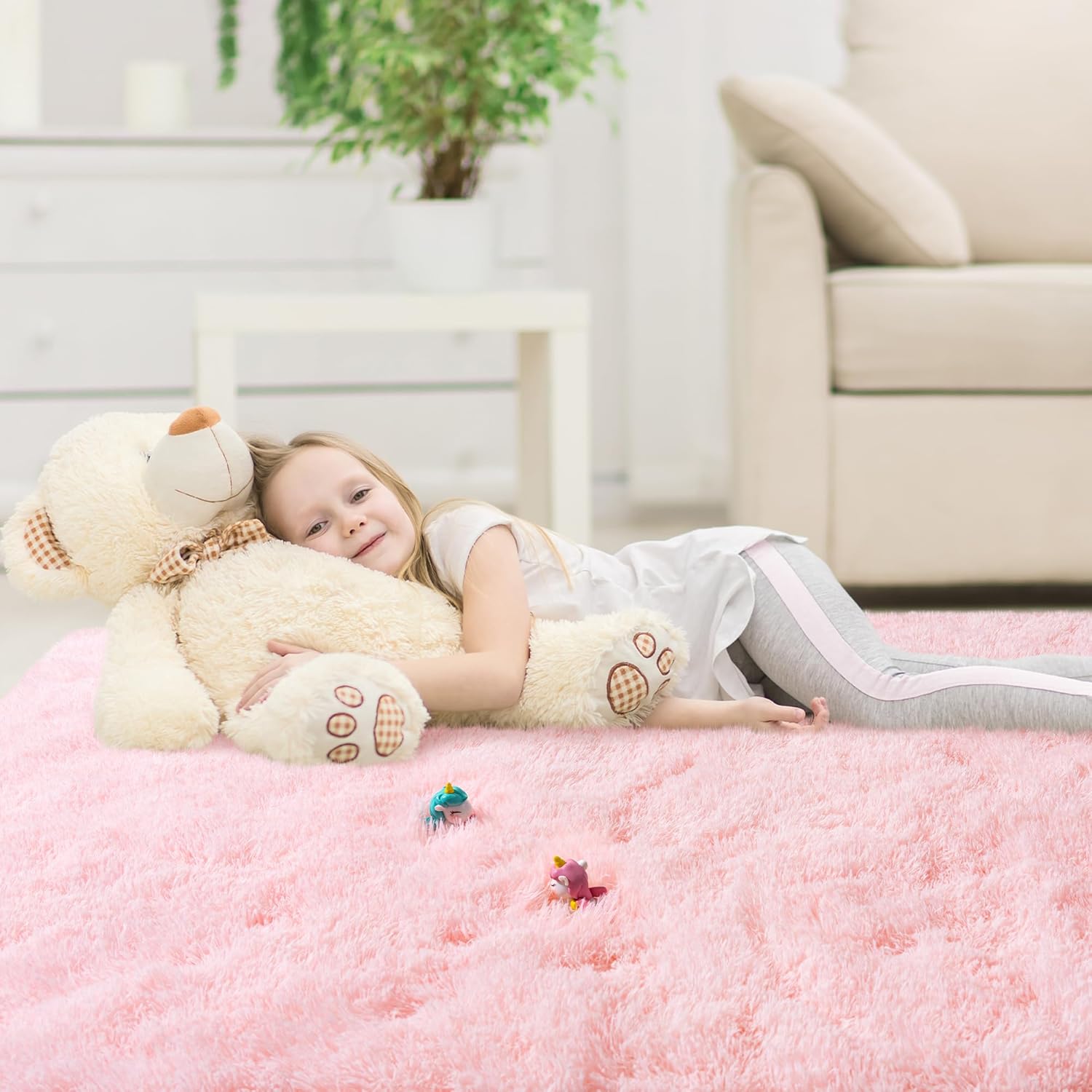 AAFKK Pink Area Rug for Bedroom, 2x3 Small Rugs for Living Room Nursery Kids Room Dorm Home Decor Aesthetic, Fluffy Shaggy Rug with 4 Anti-Slip Carpet Tapes Pink 2' x 3' (Rectangular)