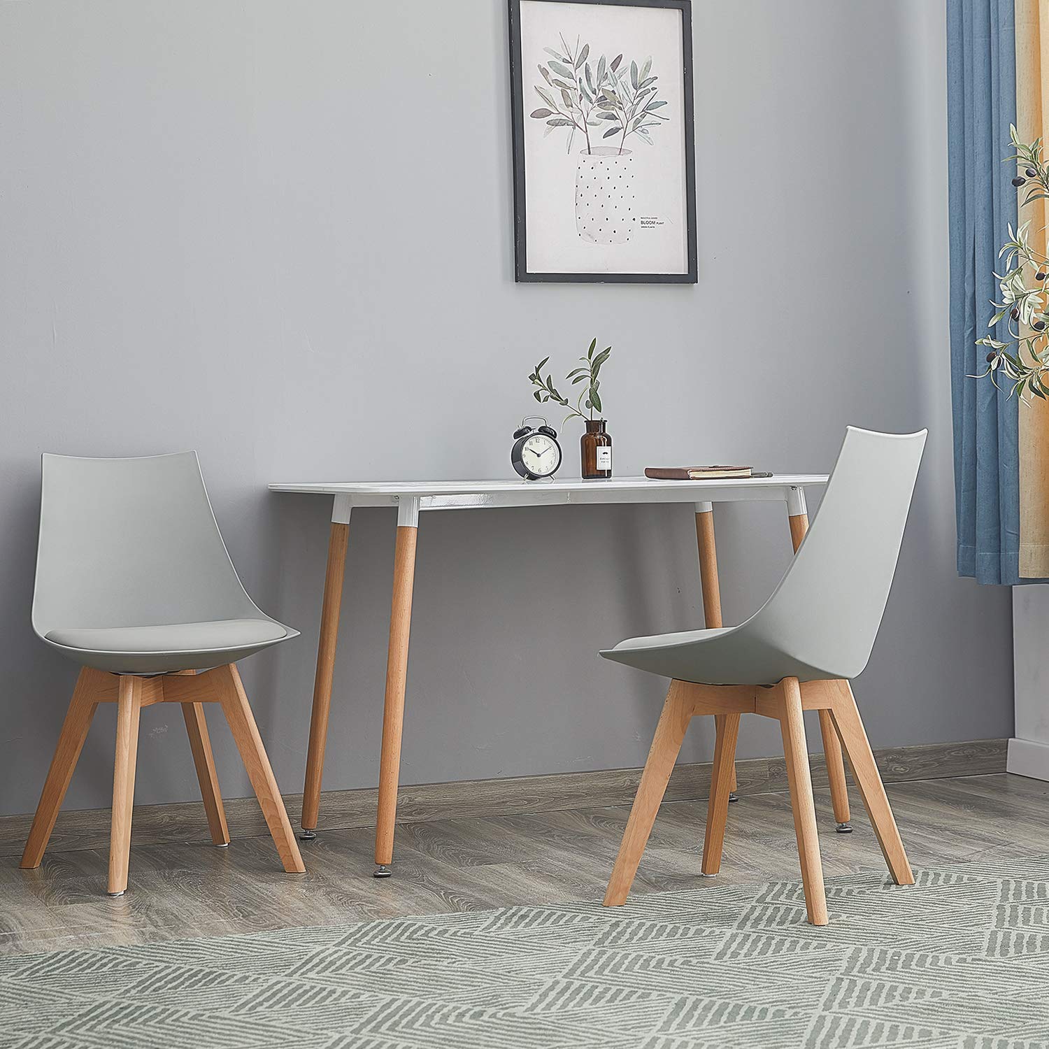 Ensemble table de salle à manger moderne rectangulaire et chaises avec pieds en bois massif Moderne table+4 chairs gris