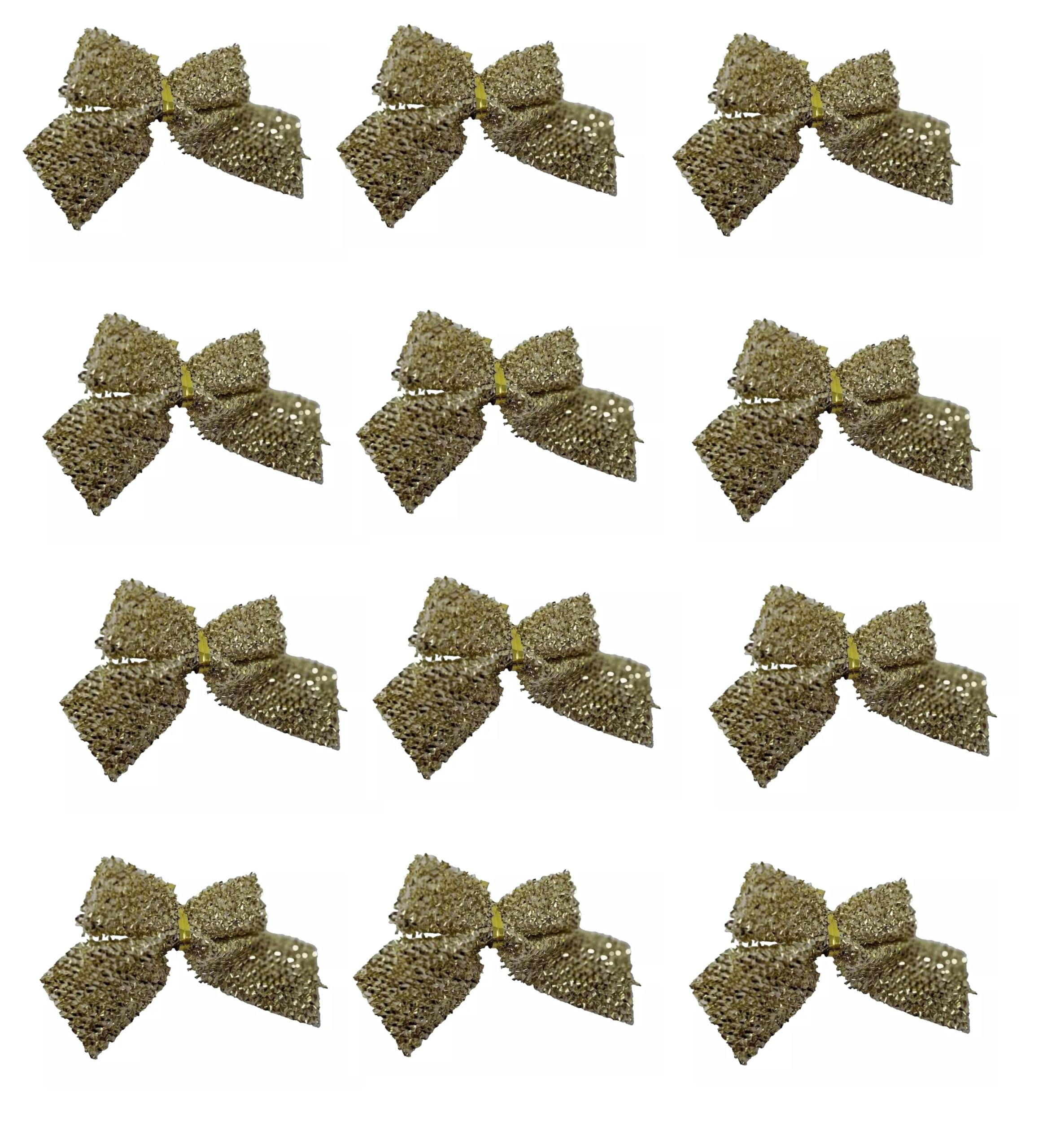 12 lazos dorados con purpurina de 6 cm, decoración de árbol de Navidad, boda, tarjeta de árbol
