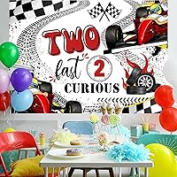 Vista 3 de Aperturee Telón de fondo rojo de 5 x 3 pies, con texto en inglés "Happy Birthday", dos decoraciones rápidas de segundo cumpleaños, con bandera a