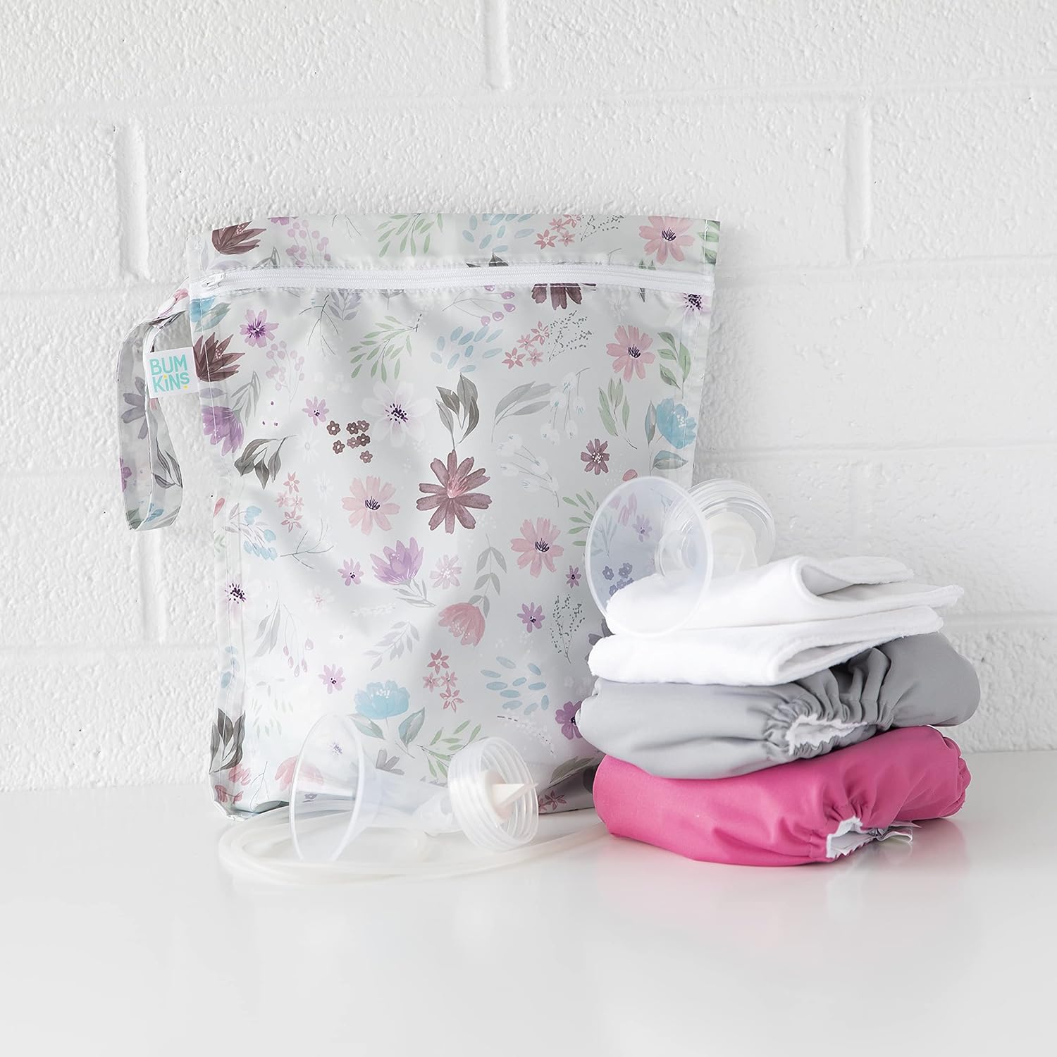 Bumkins Waterproof Wet Bag, Washable, Reusable for Travel, Beach, Pool, Stroller, Diapers, Dirty Gym Clothes, Wet Swimsuits, Toiletries, 12x14 - Floral : Baby