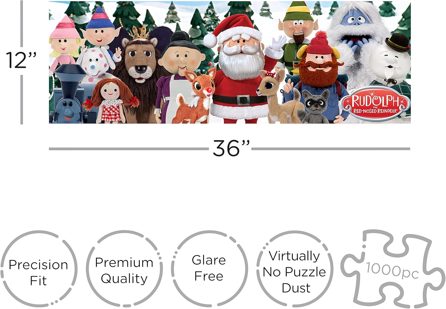 AQUARIUS Rudolph The Red Nosed Reindeer Puzzle (Slim 1000 Piece Jigsaw Puzzle) - Glare Free - Precision Fit - Virtually No Puzzle Dust - Licensed Merchandise & Collectibles - 12" x 36", Multi Color