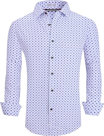 Alex Vando Mens Button Down Shirts Wrinkle Free 4-Way Stretch Print Business Casual Shirt