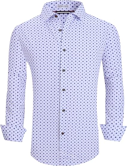 Alex Vando Mens Button Down Shirts Wrinkle Free 4-Way Stretch Print Business Casual Shirt