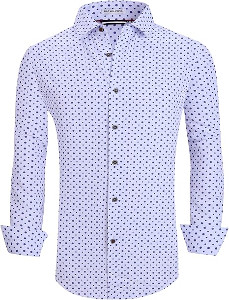 Alex Vando Mens Button Down Shirts Wrinkle Free 4-Way Stretch Print Business Casual Shirt