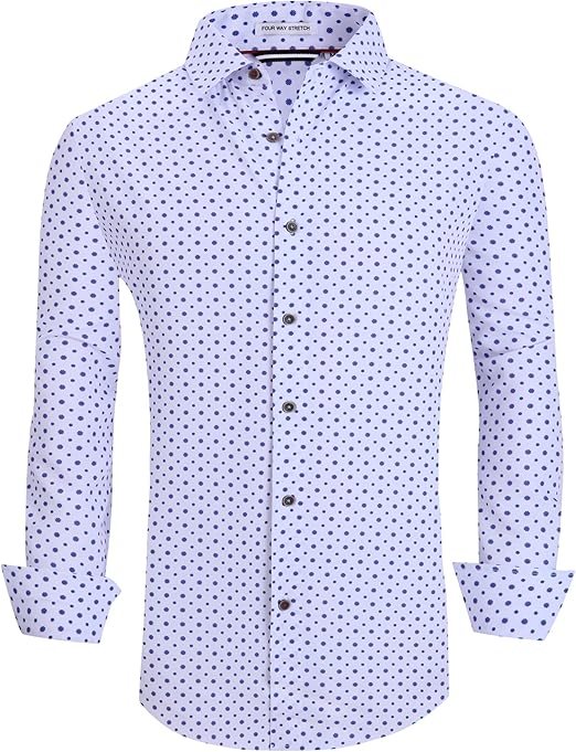 Alex Vando Mens Button Down Shirts Wrinkle Free 4-Way Stretch Print Business Casual Shirt