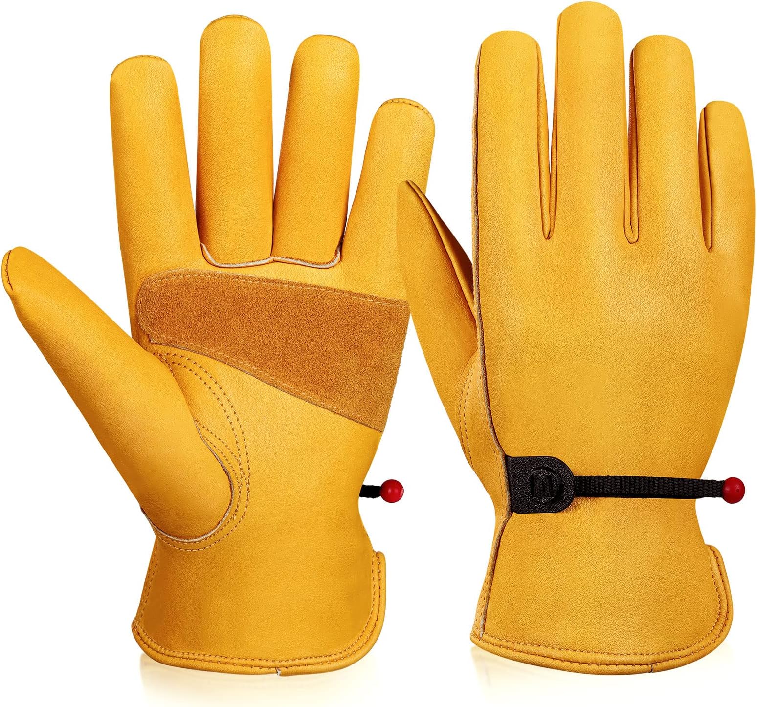OZERO Leather Work Gloves for Men, 1 Pairs Full Grain Cowhide Garden Gloves, ANSI/ISEA 105 Tested, Puncture Level 4, Abrasion Level 3, Adjustable Wrist for Yard Work & Gardening (Gold Medium)