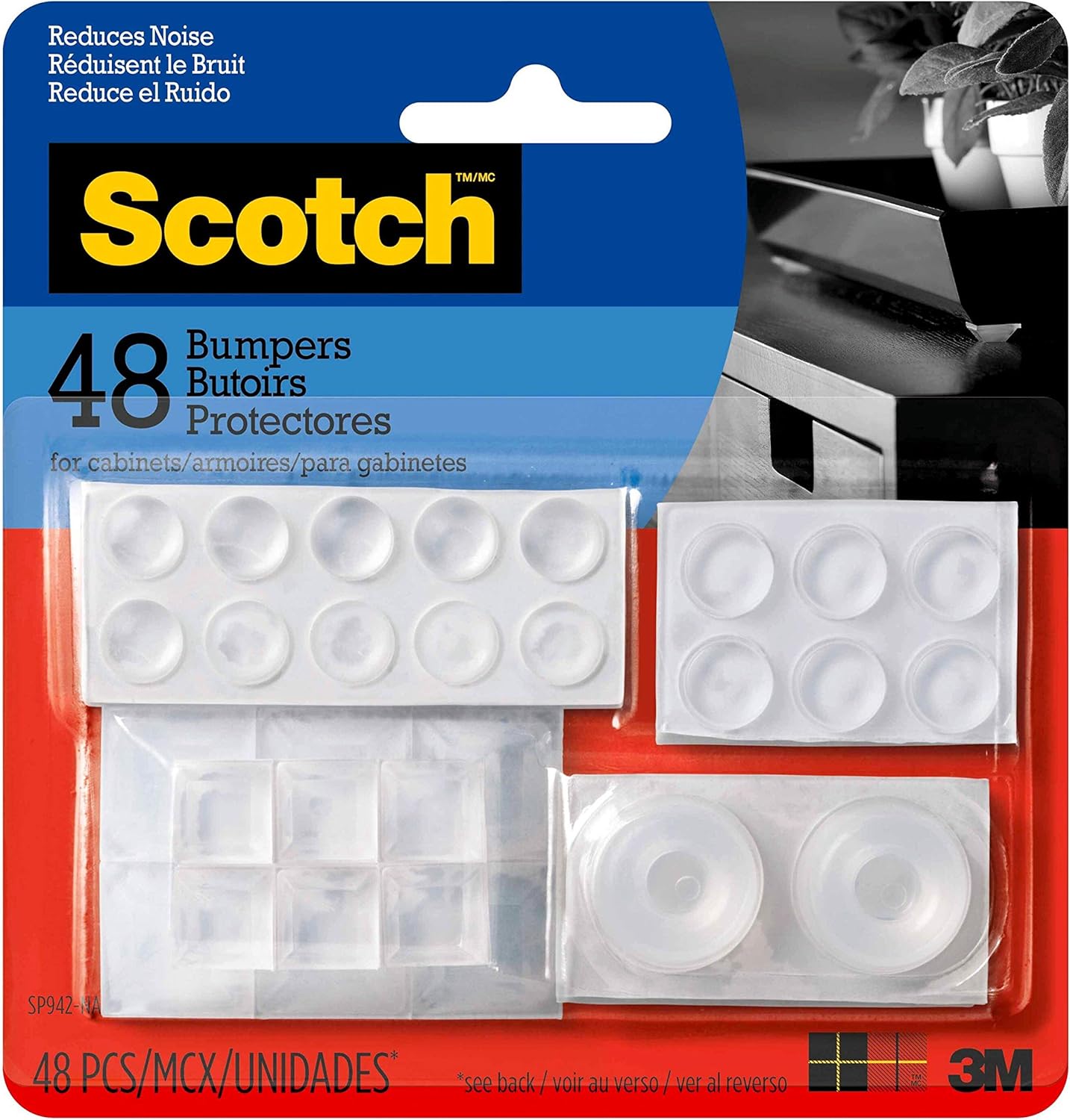 Scotch SelfStick Rubber Bumper Pads Value Pack, Clear, Assorted Shape