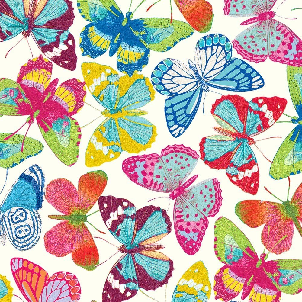 Caspari Entertaining Gift Wrapping Paper, 2 Full Sheets, Butterflies Ivory
