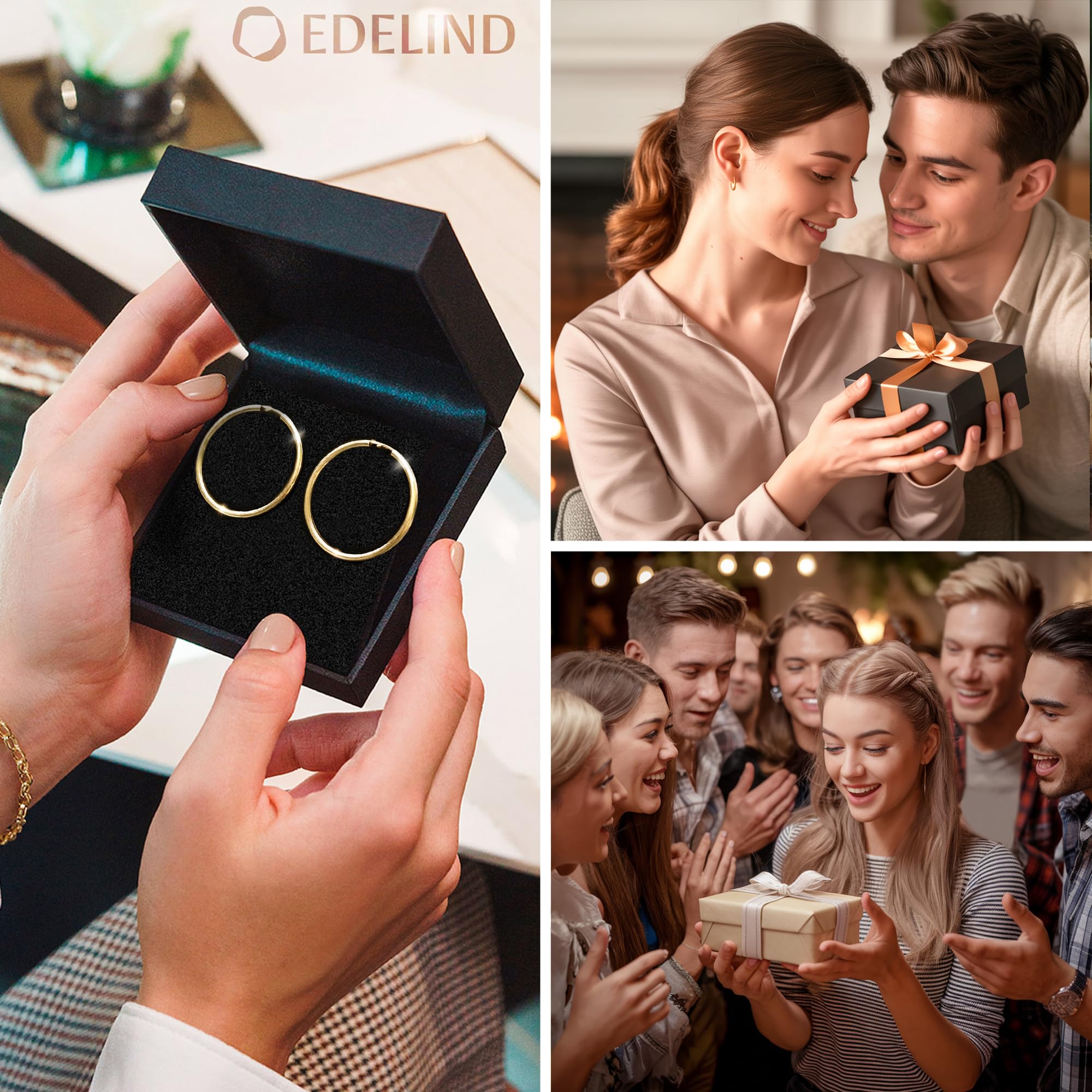 EDELIND Creolen Gold 333 585 Echtgold 30 mm - Ohrringe 2.5 mm breit, auch 750 Gelbgold - für Damen - mit edler Geschenkbox