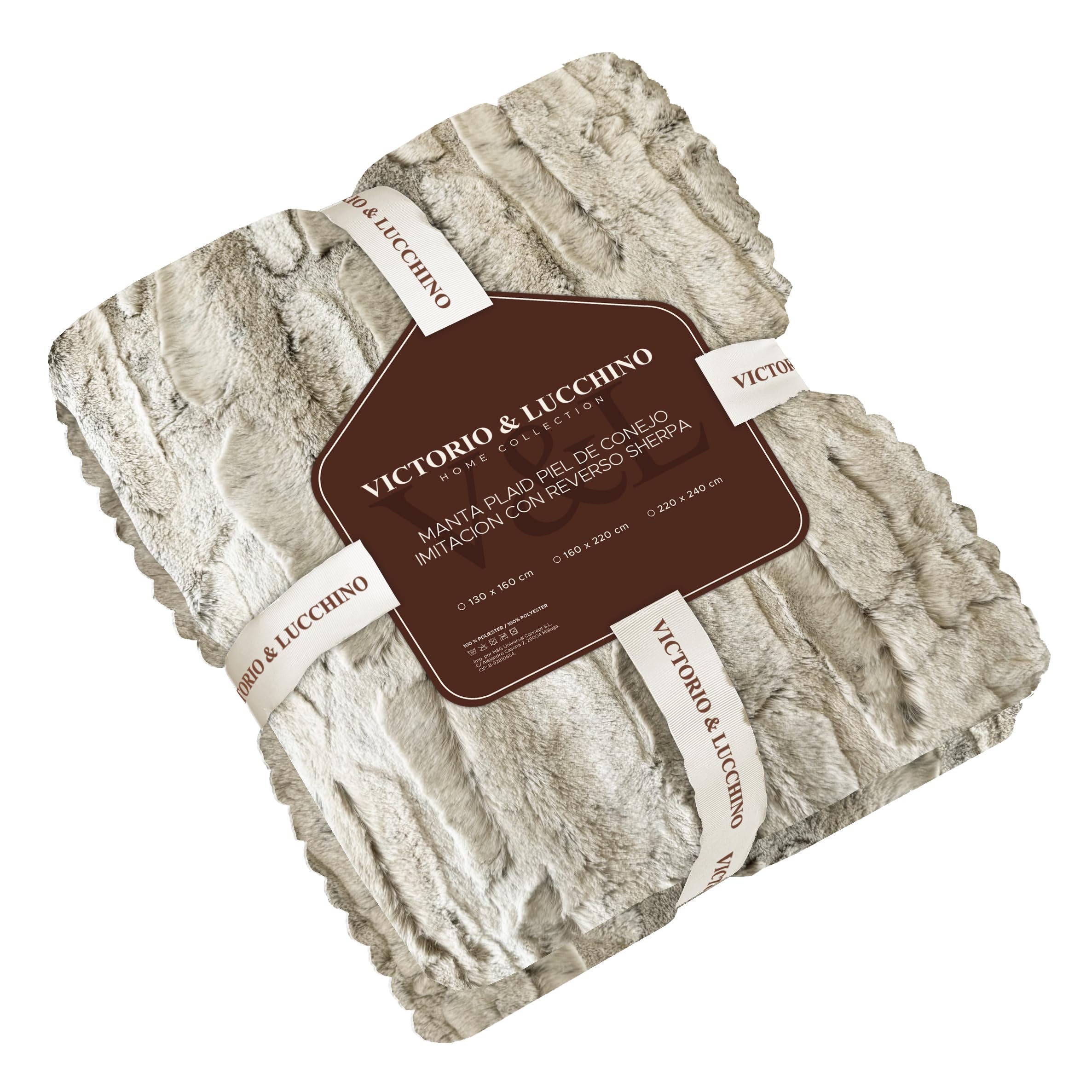 Victorio & Lucchino Manta Plaid Piel De Conejo Imitacion con Reverso Sherpa - Manta Suave para el Sofa o para Cama (VL-80518) (Beige, 160 X 220 Cm)