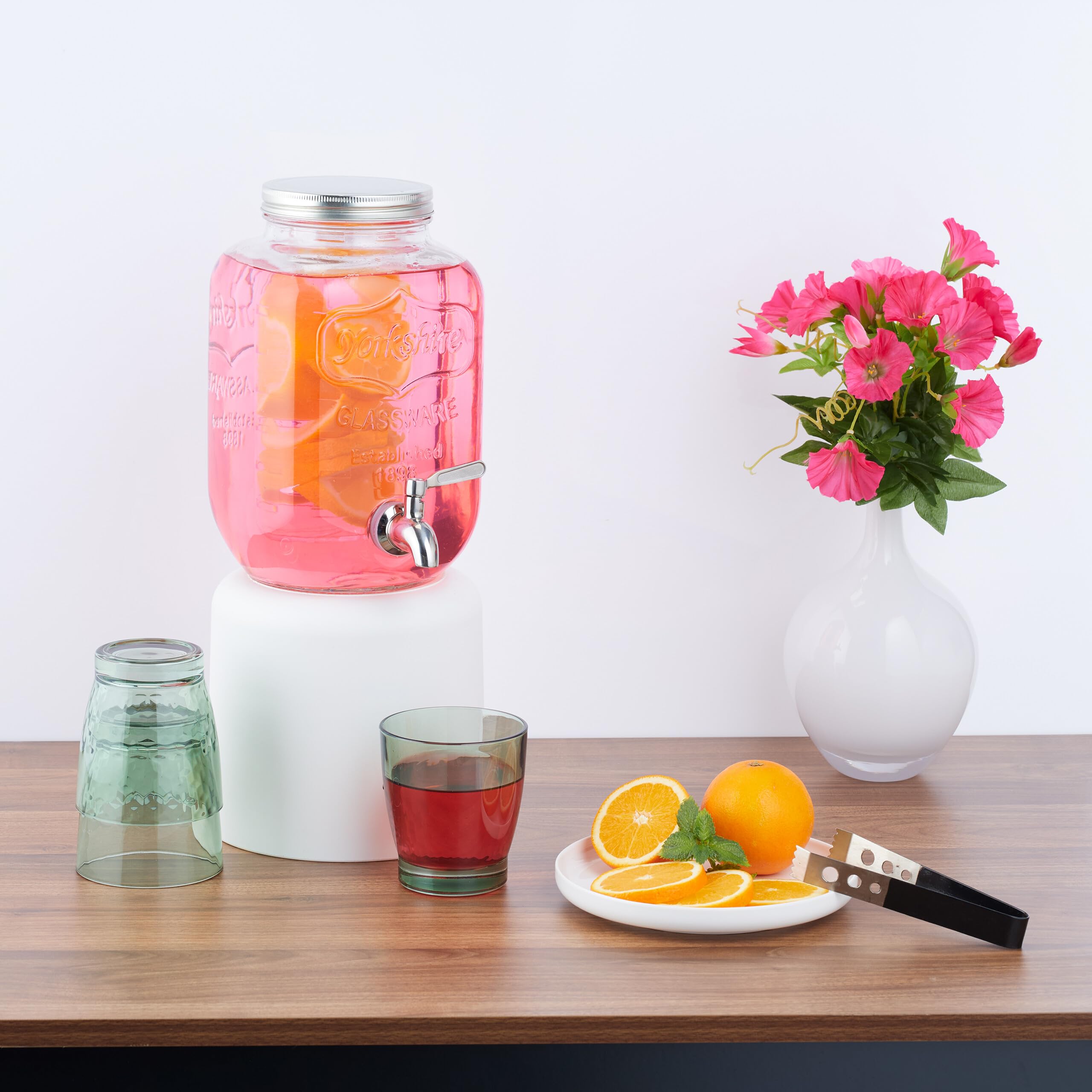 Relaxdays Dispenser in Vetro per Bevande, Erogatore con Rubinetto e Coperchio da 4 L, Distributore Acqua, Filtro Interno