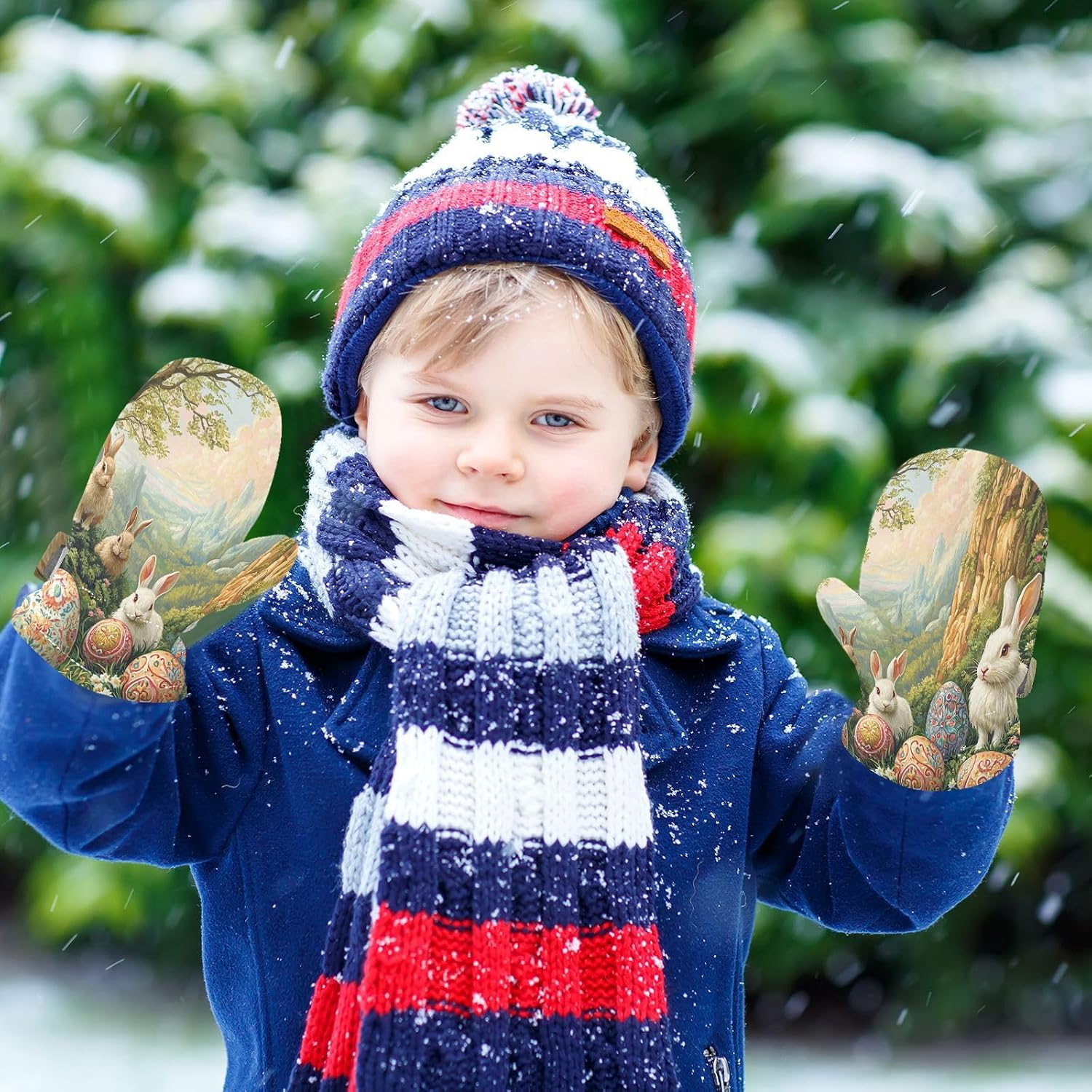 Eggs Rabbits Easter Toddler Mittens Kids Mittens Fleece Lined Infant Warm Snow Gloves for Baby Boys S