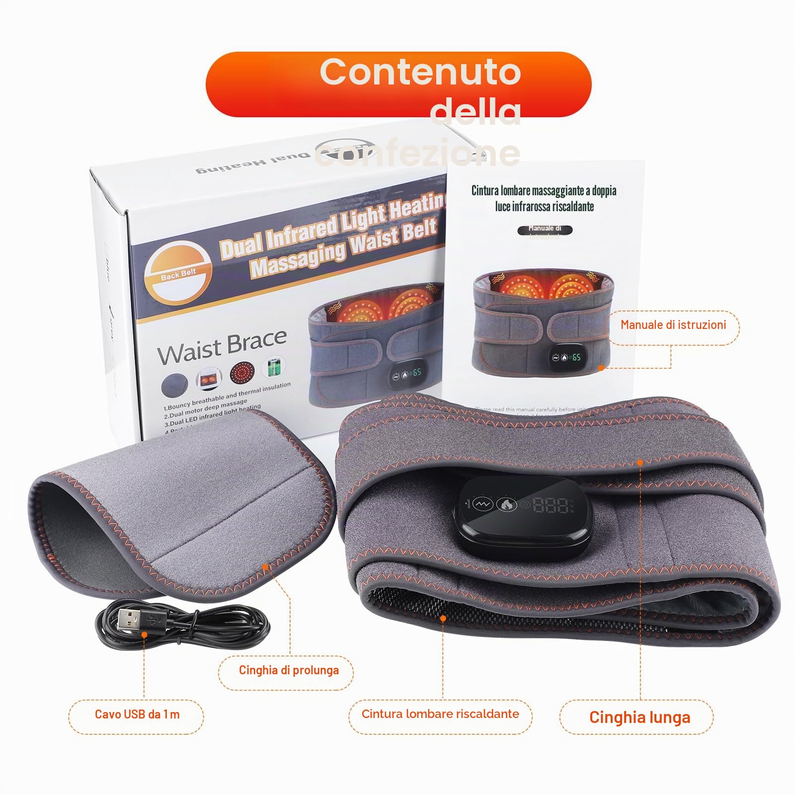Tendina Di Riscaldamento Elettrico Per La Vita, Cintura Riscaldante Senza Fili Per Il Dorso Con 3 Modalità Di Riscaldamento E Massaggio, Schermo Touch, Per L'addome Con Batteria Ricaricabile 5000mAh