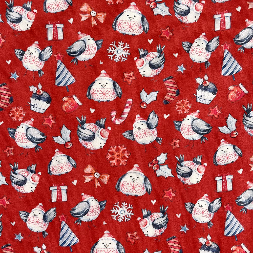 Discover Lifestyle & Fashion Fabrics Robins Red 100% Cotton Christmas Xmas Crafty Prints For Children Kids Crafts Quilting Fabric Material | 55" - 140 Cm Wide (Per Metre, )