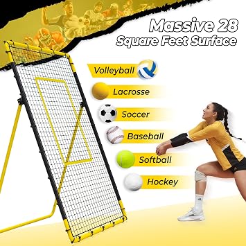 Happy Jump 7x4 FT Portable Volleyball Rebounder Net, 5 Adjustable Angles Bounce Back Trainer, Heavy-Duty Steel Frame & 45-Ply Net, Target Practice Training Equipment, Includes Volleyball