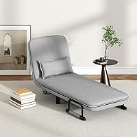 Vista 22 de KOMFOTT Silla convertible, silla de dormir con respaldo ajustable de 5 posiciones y almohada lumbar, 2 patas de metal ocultas y 2 ruedas