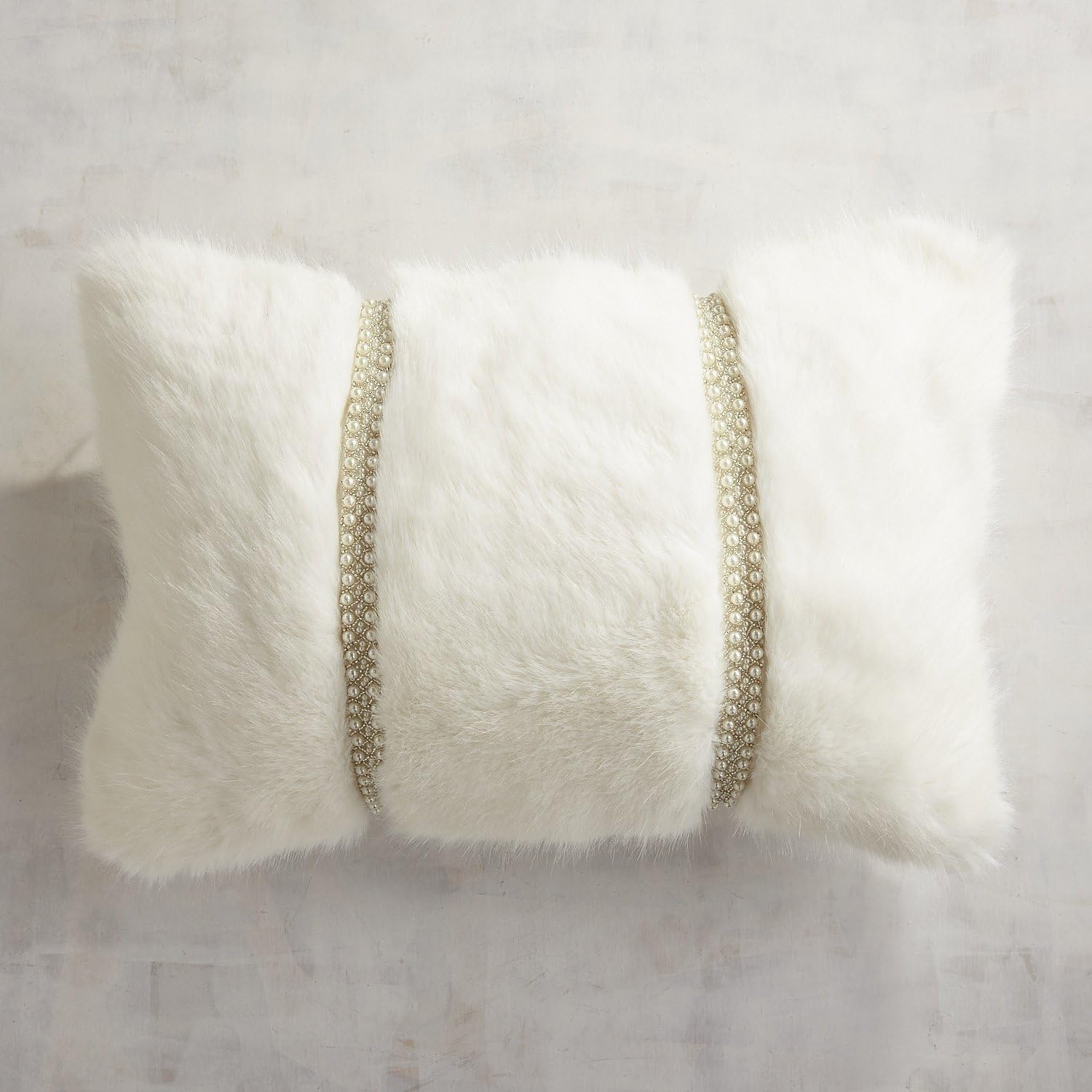 Pier 1 Imports Beaded Faux Fur Ivory Lumbar Pillow (Set of 2)