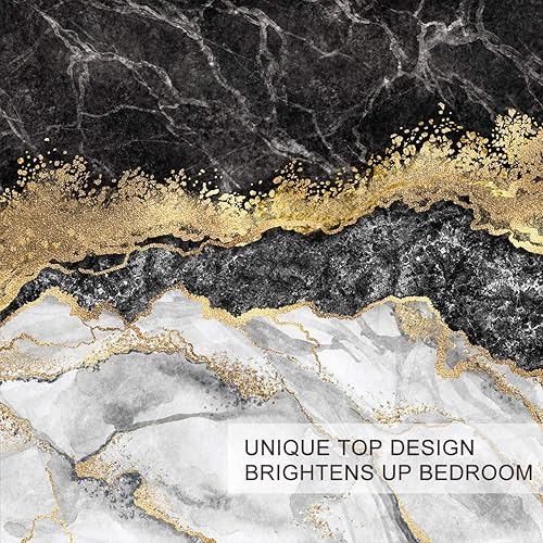 Miniatura 3 de BlessLiving  Juego de funda de edredón de mármol con lámina de oro blanco y negro