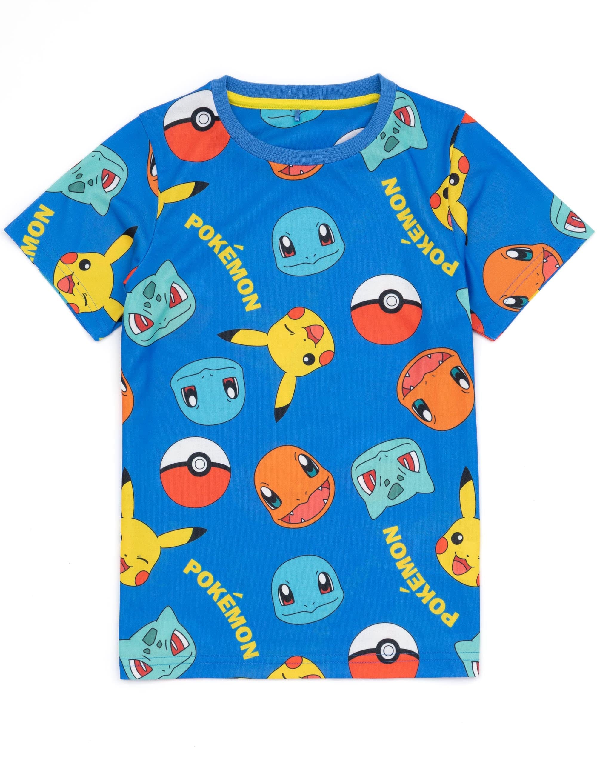Pokémon Boys 2 Pack Pyjamas | Enfants Jaune Pikachu Bleu Bulbasaur Charmander Squirtle Personnages T-Shirts Shorts Set | Produits dérivés de vêtements de Nuit de Jeu