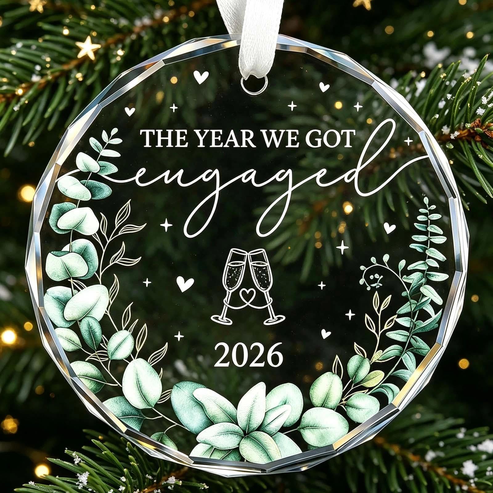 2026 Engagement Crystal Glass Ornament, The Year We Got Engaged Gift