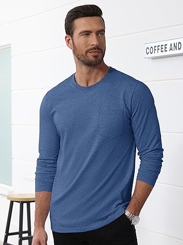 Miniatura 3 de TACVASEN Men's Cotton Casual Long Sleeve Shirt with Chest Pocket Classic Crew Neck Tees