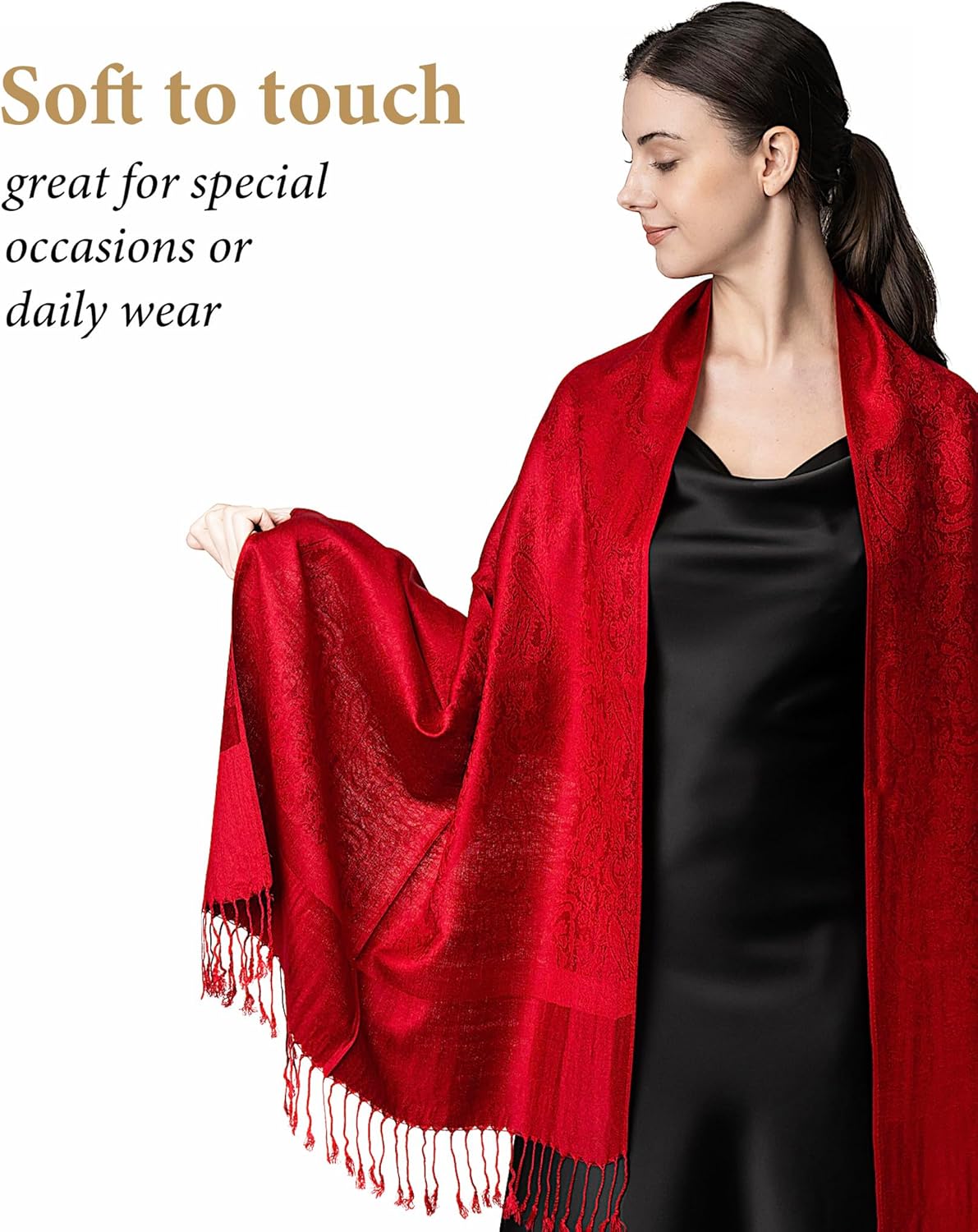 Achillea Two-Tone Vintage Paisley Pashmina Scarf – Lightweight Wrap & Shawl for Dresses, Weddings, Travel, All Seasons - Image 3