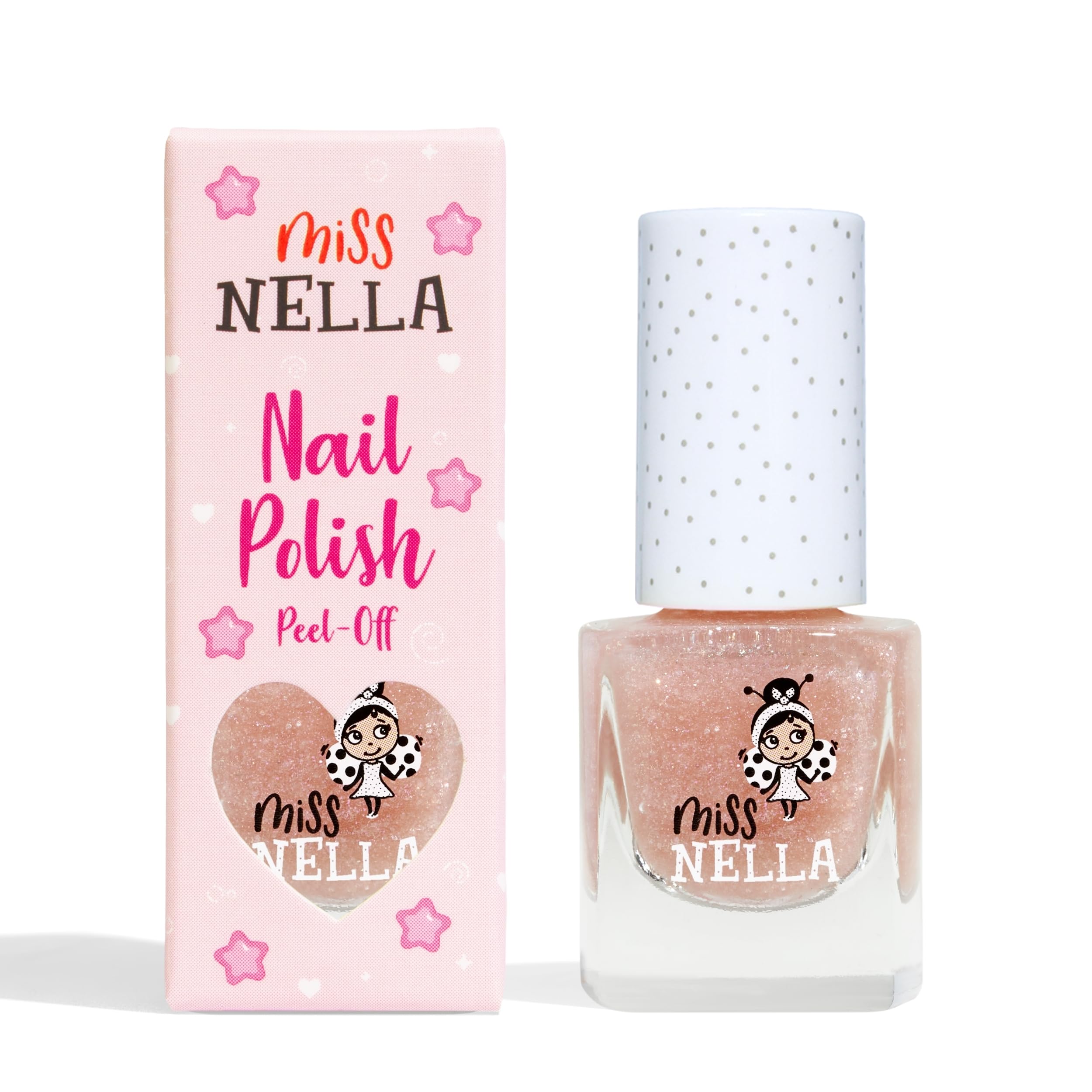 Miss Nella NEW magic collection ABRACADABRA- Vernis à ongles rose spécial avec des paillettes pour enfants, formule Peel-​off, à base d'eau et sans odeur