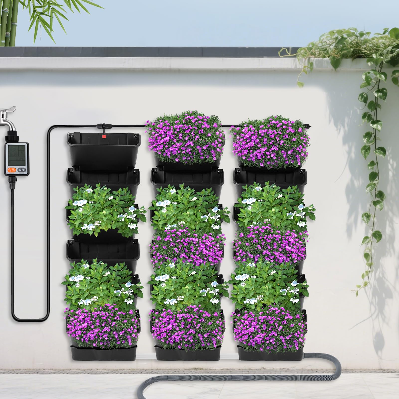Pot de plantes vertical suspendu avec système d'arrosage automatique, mur de plantes économe en espace, jardin vertical, ensemble de pots de fleurs pour cour, jardin, balcon, décoration de maison