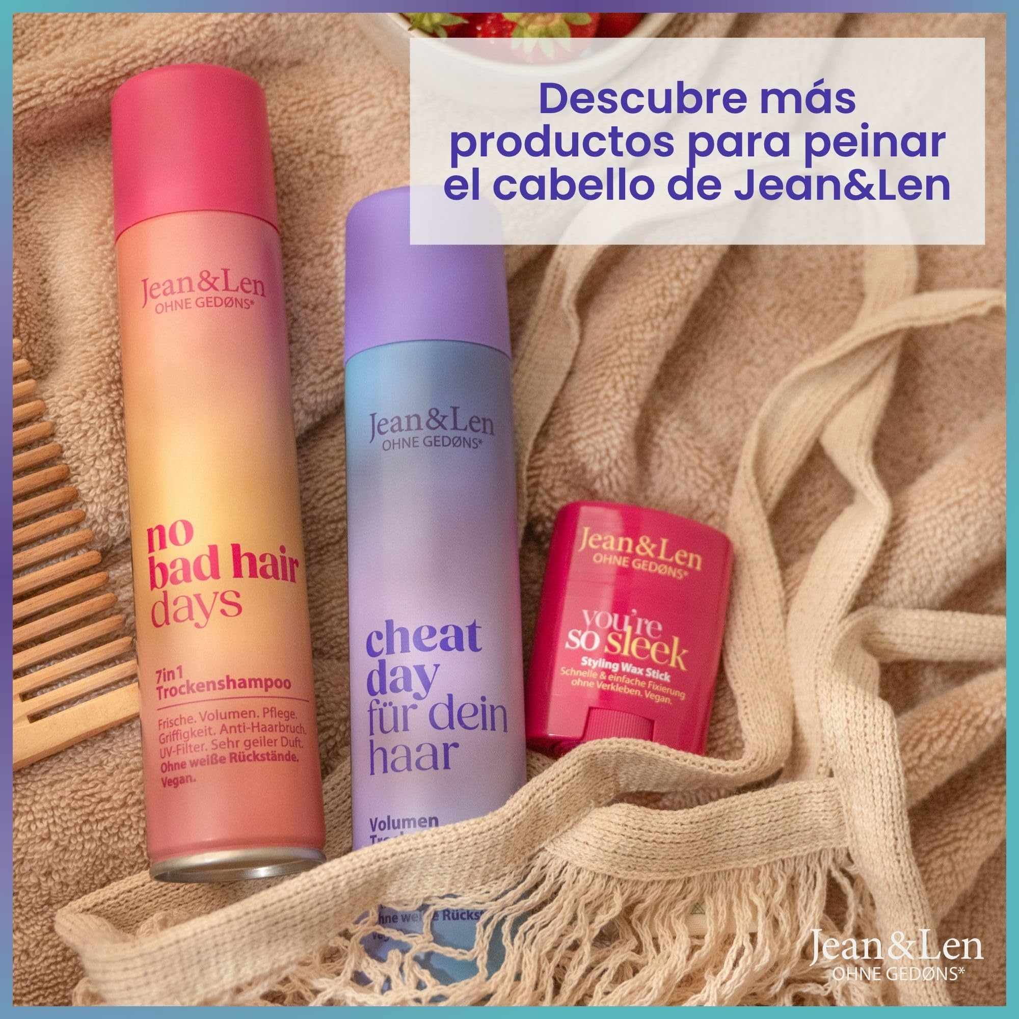 Jean & Len champú en seco volumen, fácil de cepillar, aporta textura y agarre, con efecto frescor inmediato, aroma fresco y floral, sin parabenos ni siliconas, vegano Dry Shampoo, 200 ml