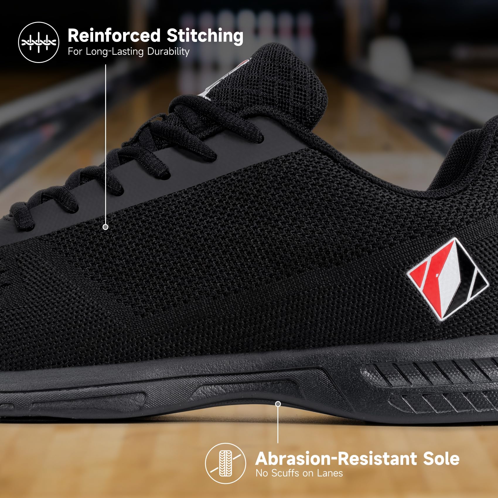 Bowlingschuhe für Herren, universelle Gleitsohle, für Links- oder Rechtshänder, ideal für Bowlingübungen und Ligaspiele, Schwarz, 45 EU