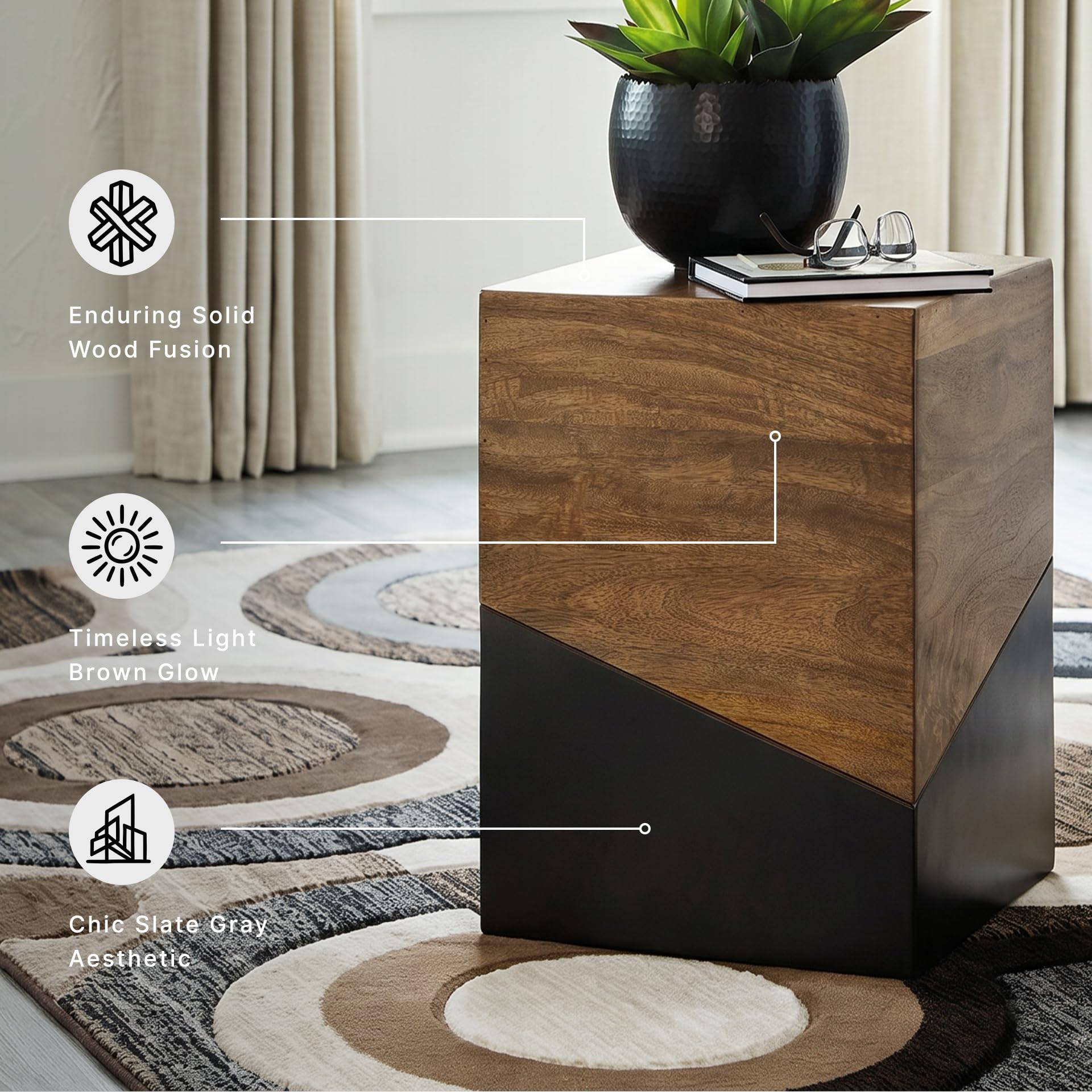 Signature Design by Ashley Accent End Table, Trailbend, Brown/Gunmetal | Solid wood and engineered wood, No assembly required, 15-inch square footprint, Modern two-tone finish, Living room use
