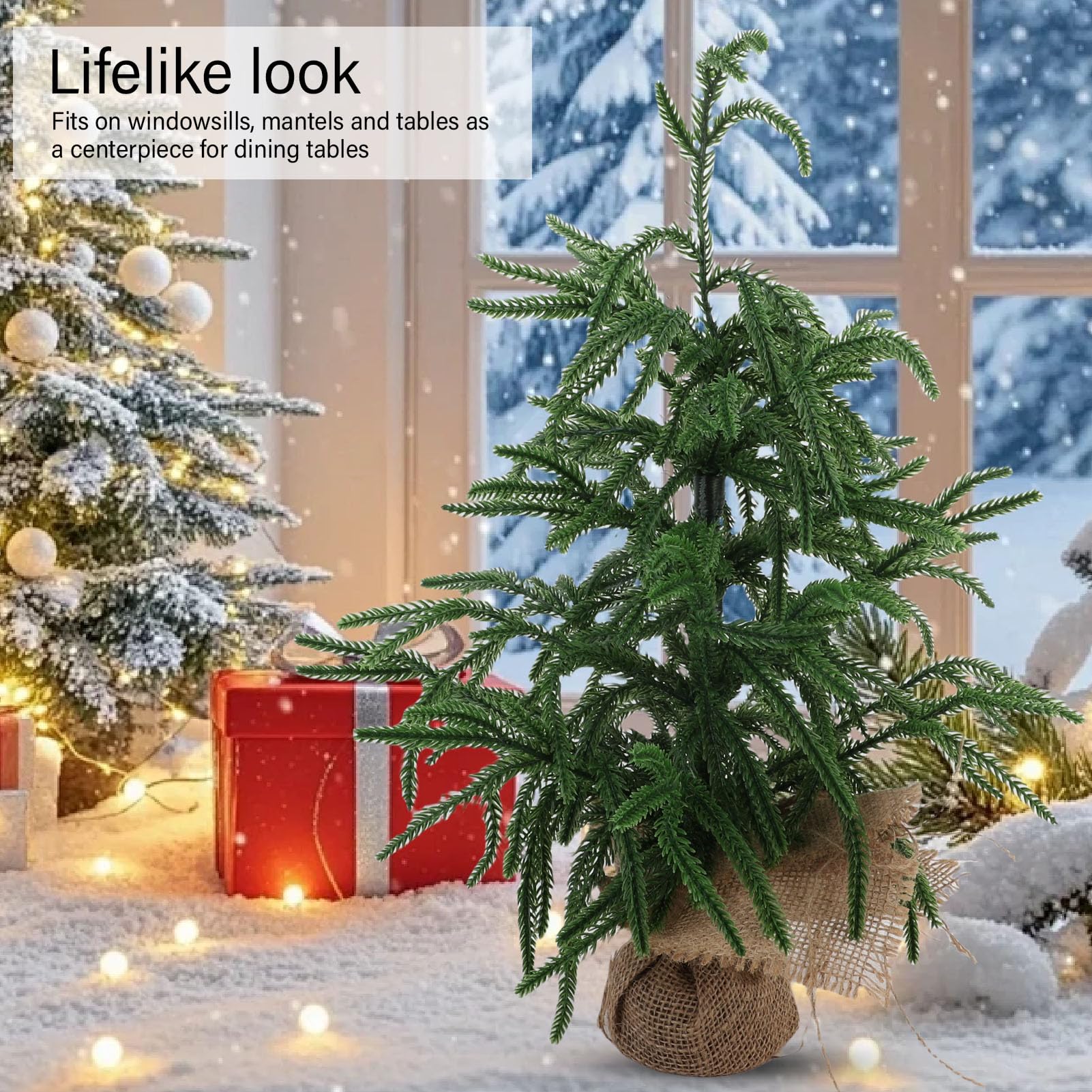 Piccolo albero di Natale artificiale, 60 cm, mini pino verde, decorazione da tavolo per casa, centrotavola per le vacanze, decorazione per tavolo da pranzo al chiuso