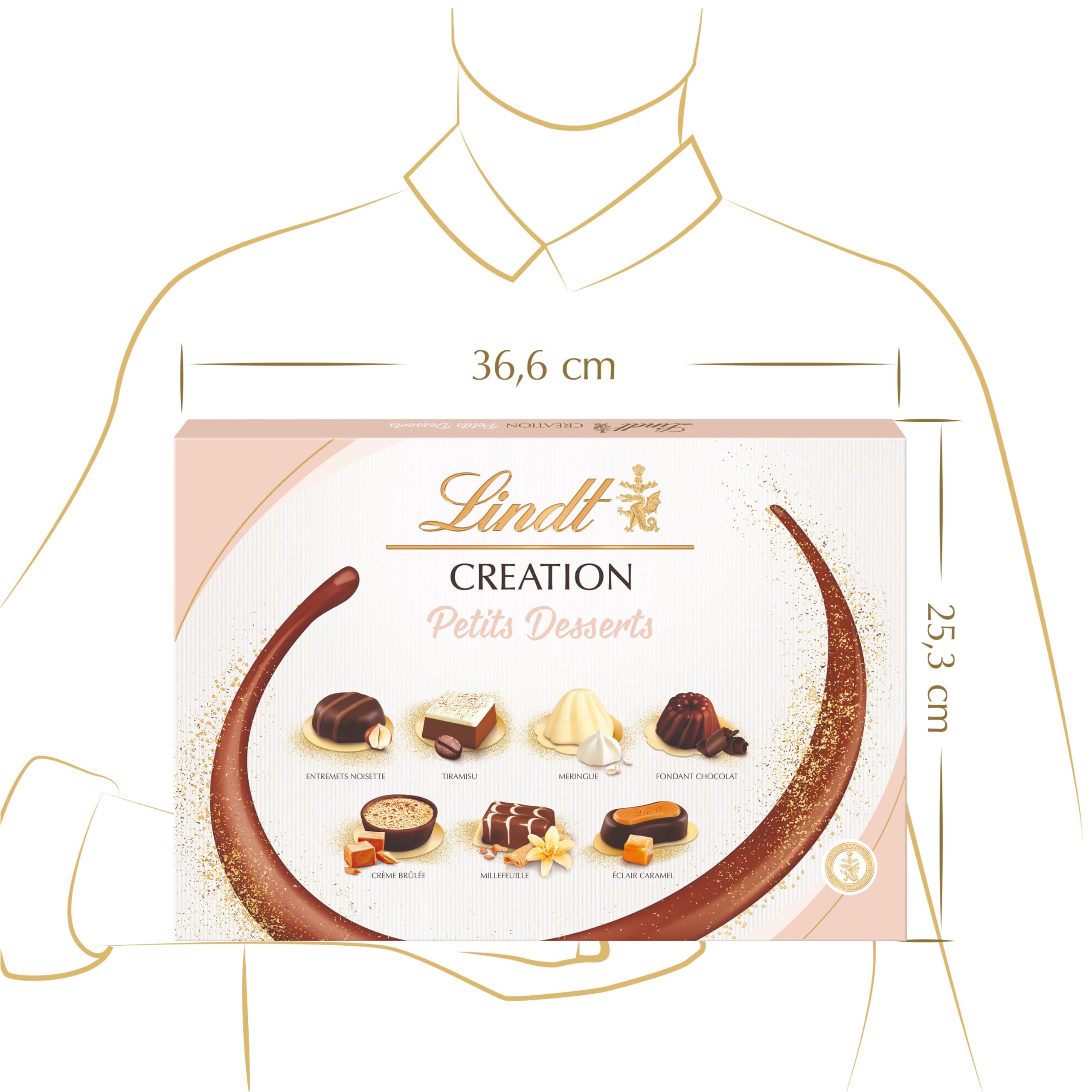Lindt - Boîte CRÉATION Petits Desserts - Assortiment de Chocolats au Lait, Noirs et Blancs - Inspiration pâtissière - Idéal pour Noël, 413g
