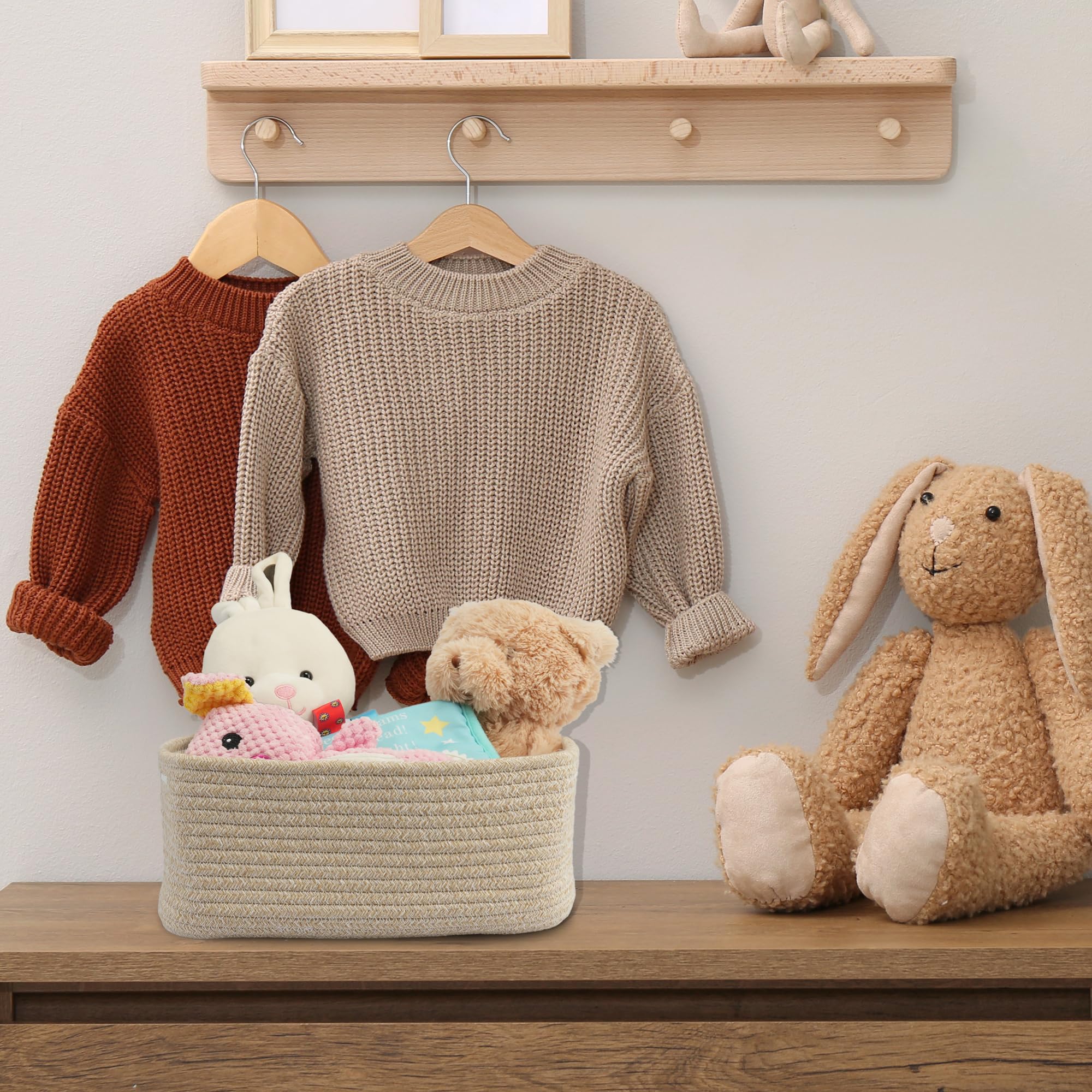 XUANGUO Kleine gewebte Aufbewahrungskörbe, 30,5 x 20,3 x 12,7 cm, dekorative Seilbehälter zum Organisieren von Regalen, Schränken und Spielzeug, leere Geschenkkörbe, niedlicher Organizerkorb für
