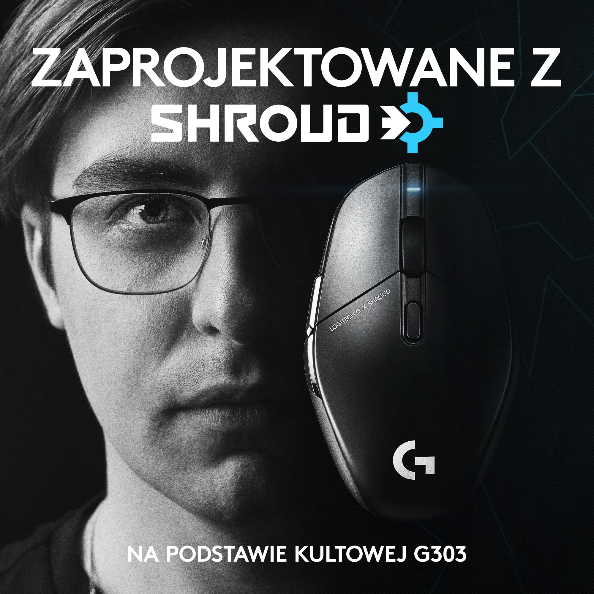 Logitech G303 Shroud Edition Bezprzewodowa mysz gamingowa – technologia łączności bezprzewodowej LIGHTSPEED – HERO 25K – 25 600 DPI – 75 gramów – 5 przycisków – PC – Czarna