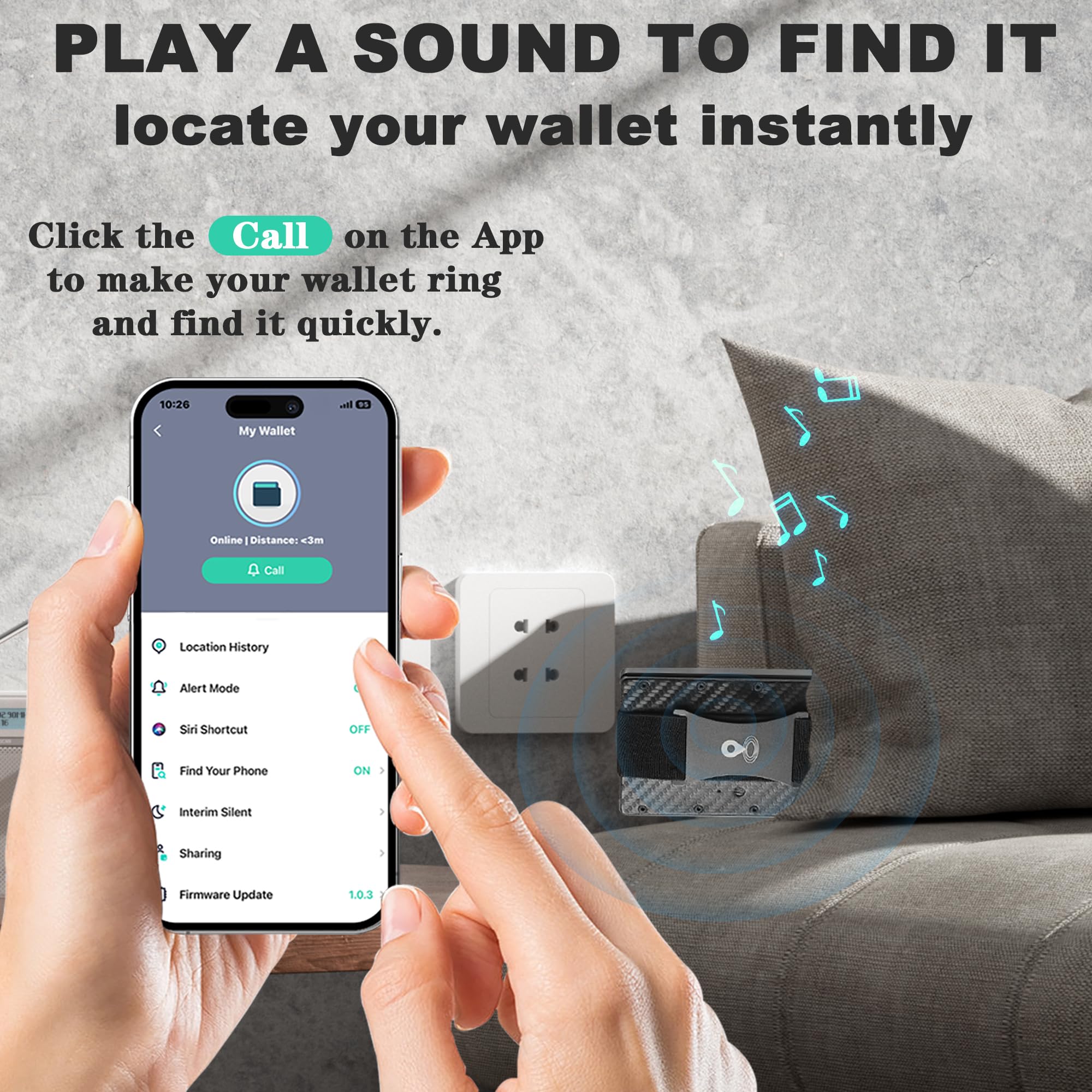 Bluetooth Wallet with tracker for Men, Smart Pop Up Card Holder Wallet Slim Card Case in Leather with Cash Strap (Carbon Black)