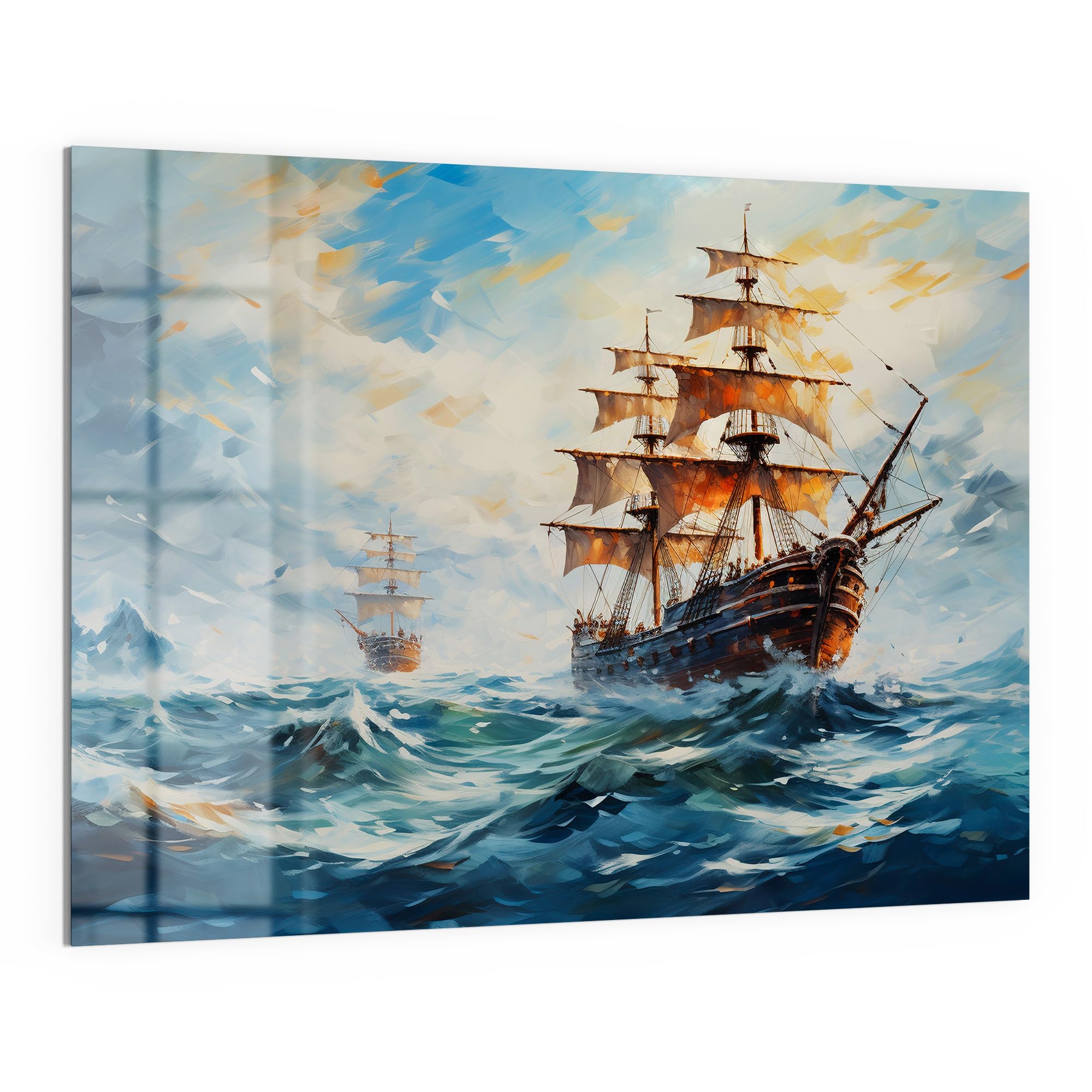 DEQORI Szklana tablica magnetyczna | wymiary 120 x 90 cm | motyw "Burzliwe jezioro" | tablica do notatek ze szkła | tablica magnetyczna z magnesami, długopisem i ściereczką do kuchni i biura | tablica