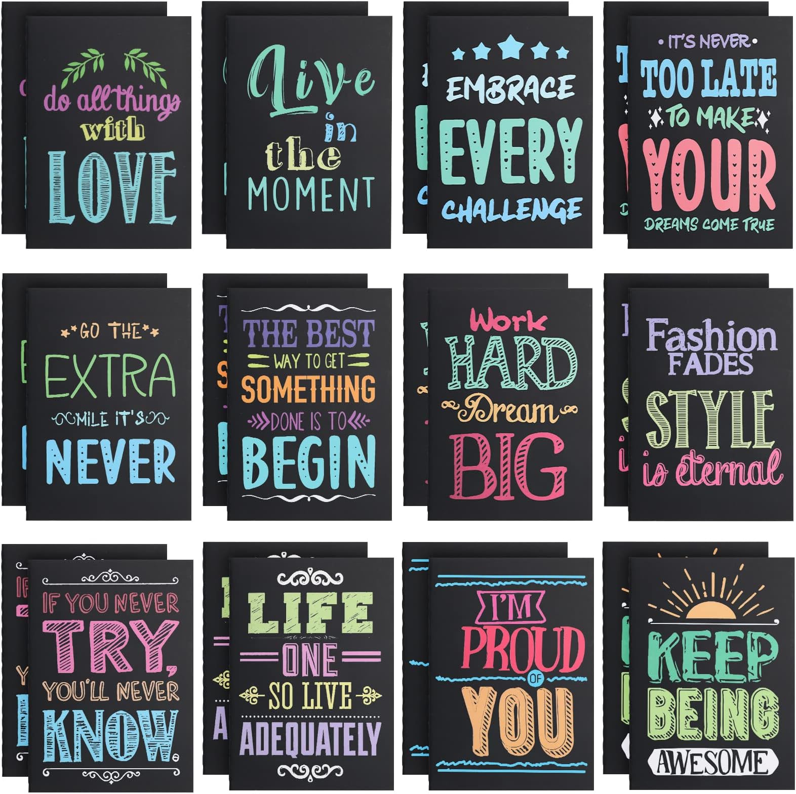 EOOUT24 Pack Inspirational Notepads Mini Journals Bulk, 3.5” x 5.5”, Motivational Pocket Notebooks, Funny Notepads with 12 Styles for Kids, Motivational Gifts for Coworkers