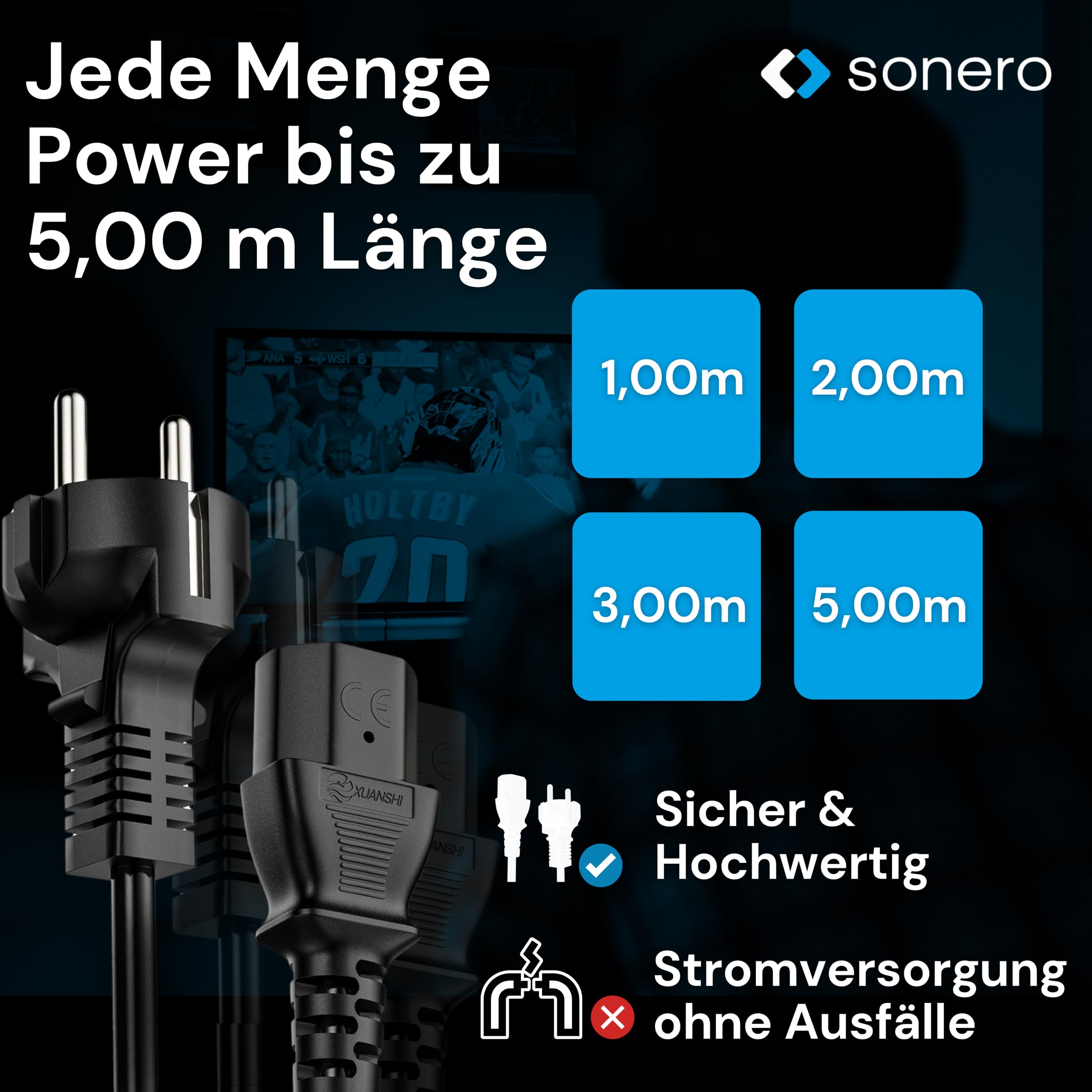sonero Kabel zasilający kabel do urządzeń zimnych, 3-biegunowy, 2,0 m, zestyk ochronny, wtyczka sieciowa wtyczka sieciowa na złącze urządzeń zimnych C13, kabel sieciowy zasilacz sieciowy kabel