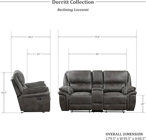 Miniatura 3 de Lexicon Sofá biplaza reclinable doble manual con consola central, sofá biplaza reclinable de pared de microfibra pulida para sala de estar,