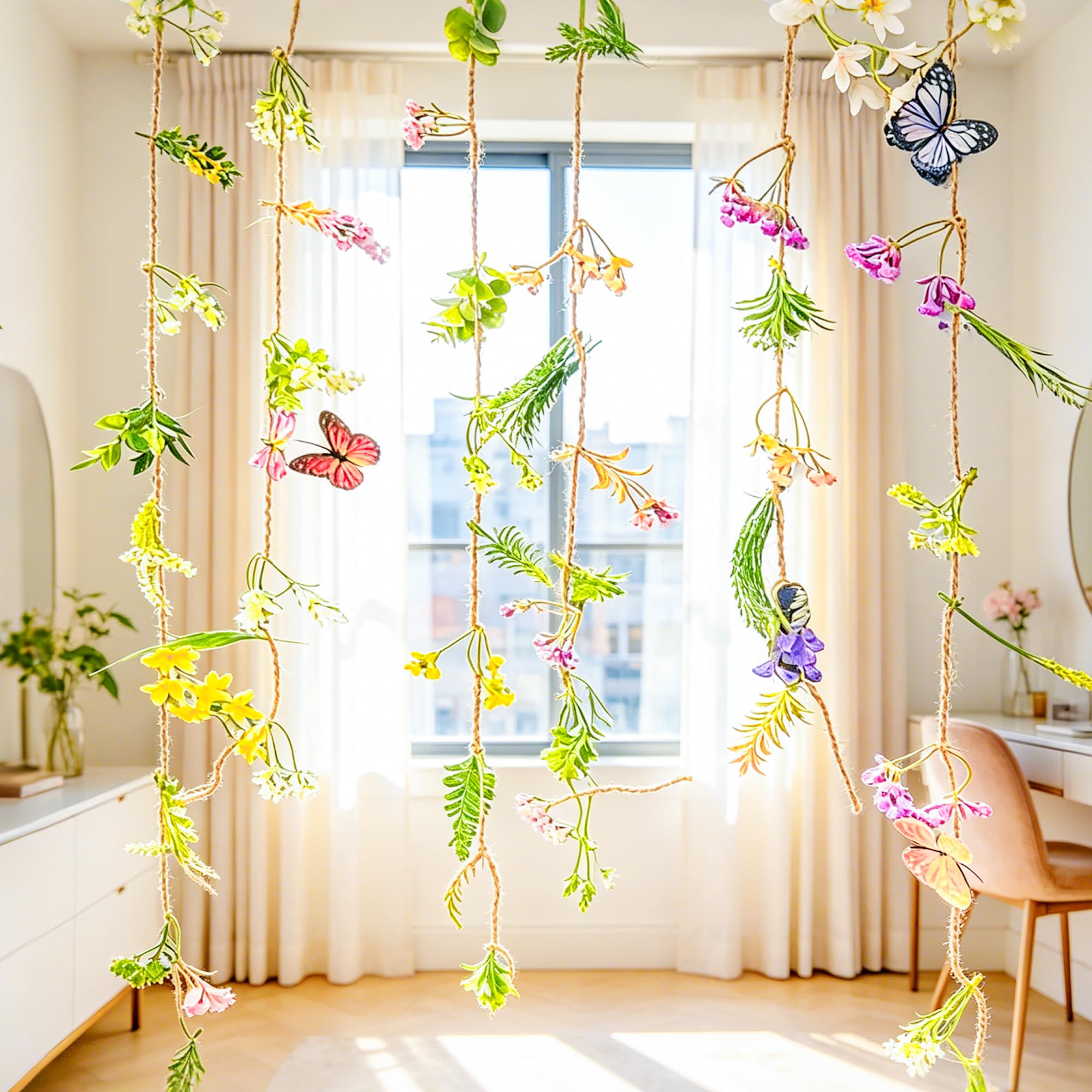 9.8 ft Flower Garlands Hanging Artificial Wildflower Decor Ceiling Floating Floral Backdrop Flower Garland for Garden Wall for Baby Bridal Shower Birthday Supplies
