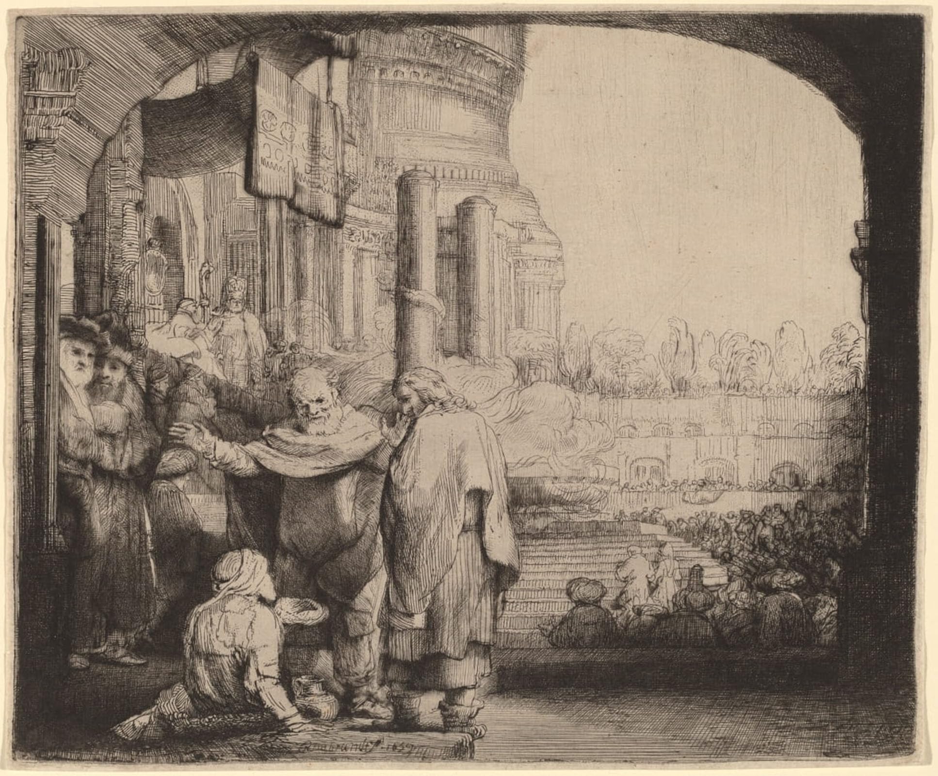 ARTXLXXBN Famous Prints Artwork Pictures Poster Painting Art Peter and john healing the cripple at the gate of the temple by Rembrandt van Rijn Artwork Landscape Pictures for Home Decor 60x90cm
