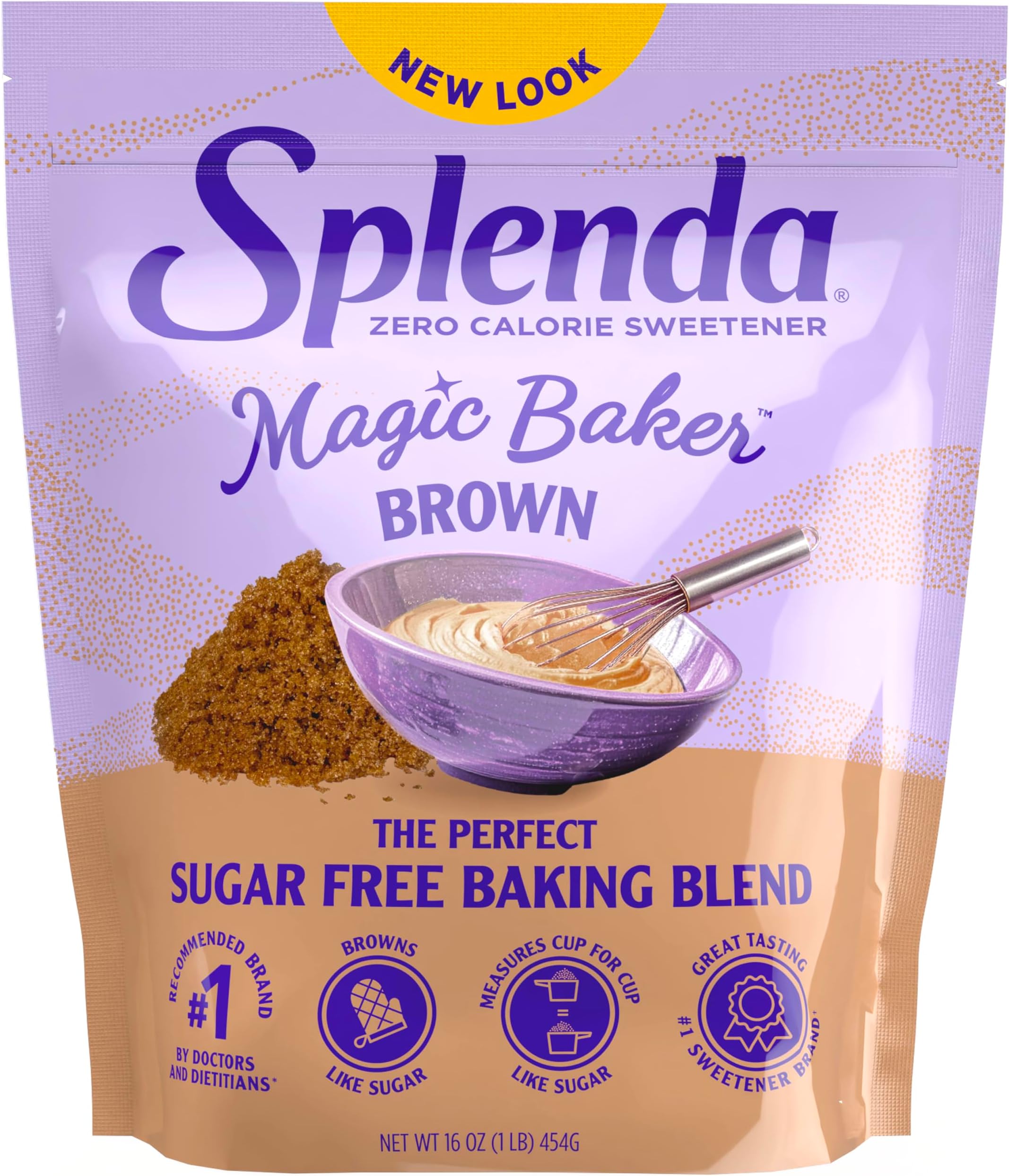 SPLENDA Magic Baker Brown Zero Calorie Plant Based Granulated Baking Blend with Stevia, Erythritol and Allulose – Zero Sugar, Keto Friendly, 1lb (16 oz) Pouch (Pack of 1)