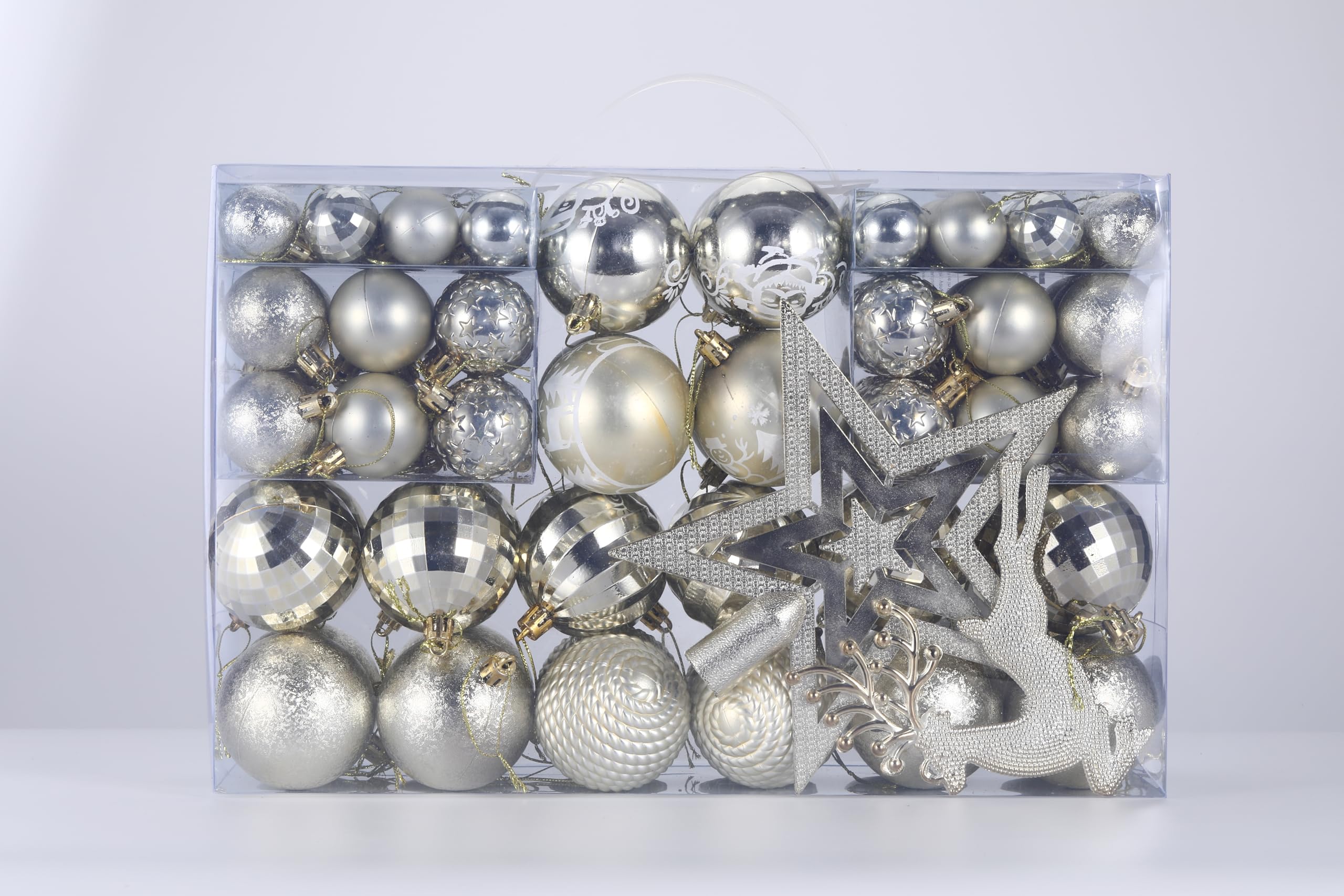 102 Pièces Boules de Noel,Decoration Noel Sapin,Christmas Tree Decoration,Kit Decoration Noel avec Grosse Petite Boule de Noel Boîte à Boules de Noël en Plastique