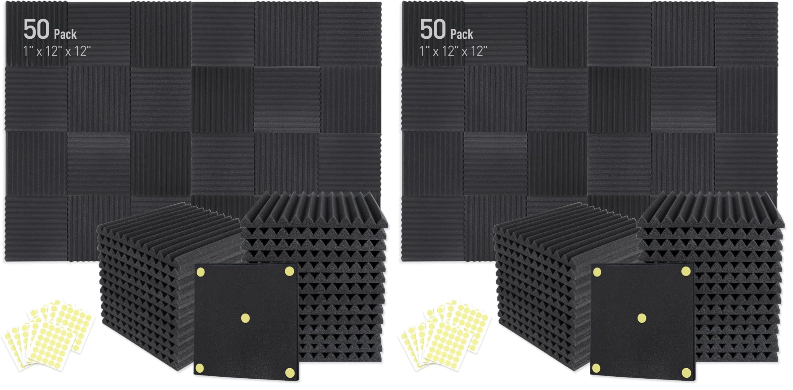 Focusound 50 Pack Acoustic Foam Panels 1" x 12" x 12" Sound Proof Foam Panles Soundproofing Noise Cancelling Wedge Panels for Home Office Recoding Studio with 300PCS Double-Side Adhesive — Amazon image 17