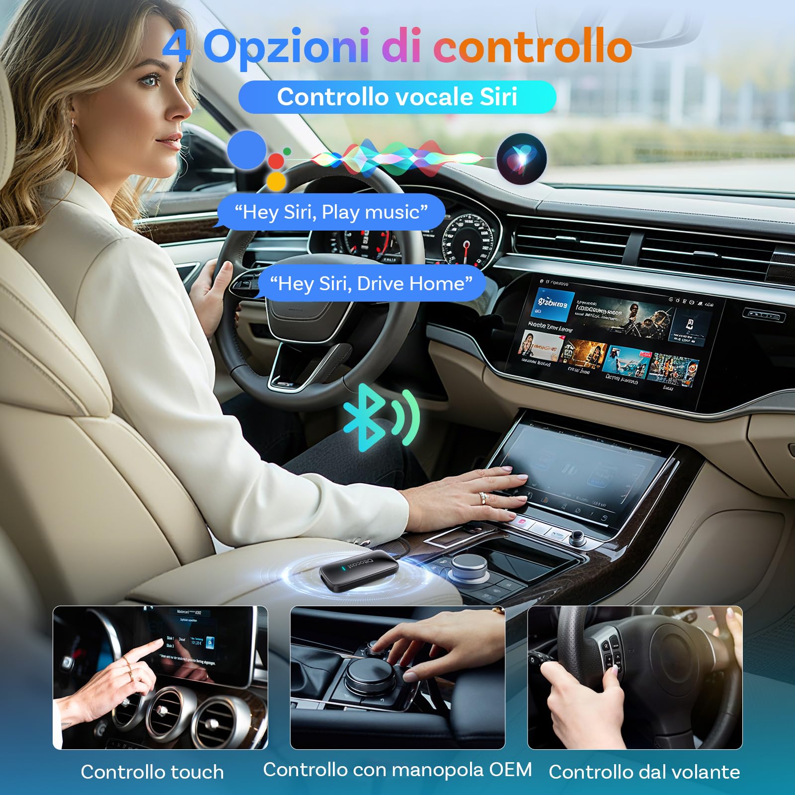 OTTOCAST Play2Video Ultra 2026 AI Box, Adattatore CarPlay Wireless e Android Auto, YouTube Prime Video Spotify, WiFi 6, 4GB+32GB, Plug & Play per Auto con CarPlay Cablato dal 2016