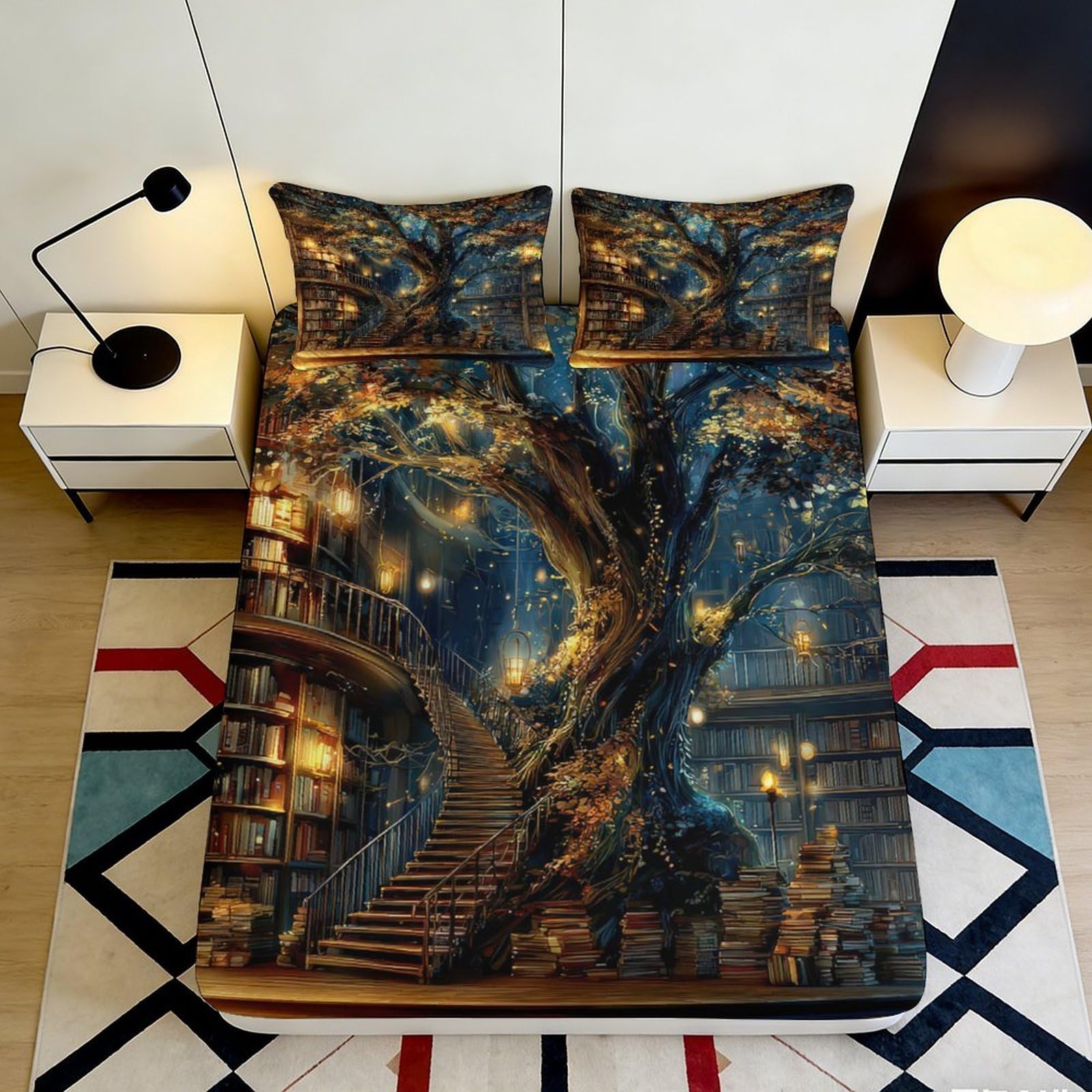 Jqzkxnhpbr Style-1 3D Printed Enchanted Treehouse Fitted Sheet Microfiber Night Forest Bed Cover For Bedroom Dorm Mattress Decor 90X200x25cm