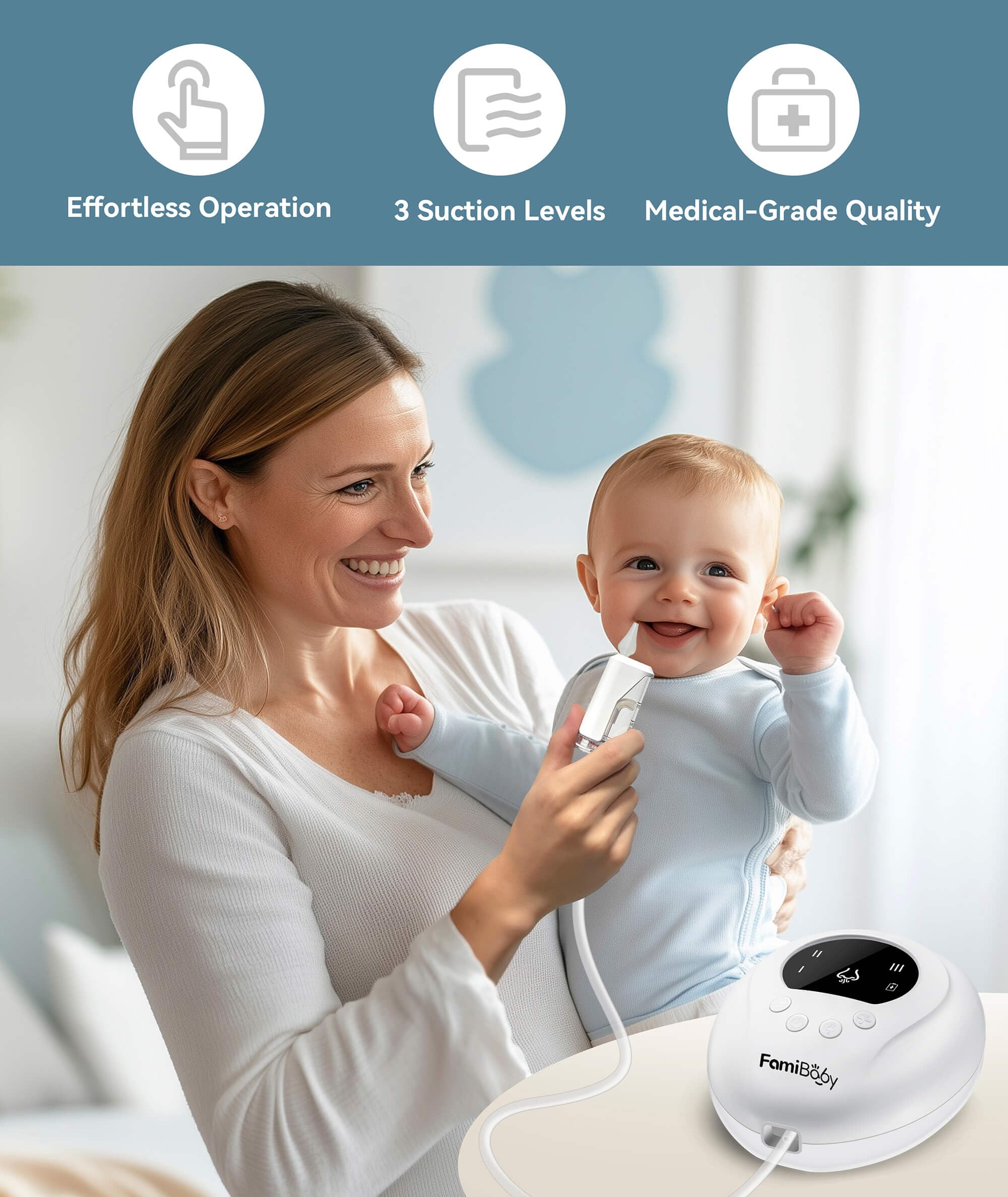 Aspirador nasal eléctrico para bebés y niños pequeños | Succionador de nariz de bebé con 3 niveles de succión | Aspirador de nariz fácil de limpiar para bebés | Succionador de moco portátil