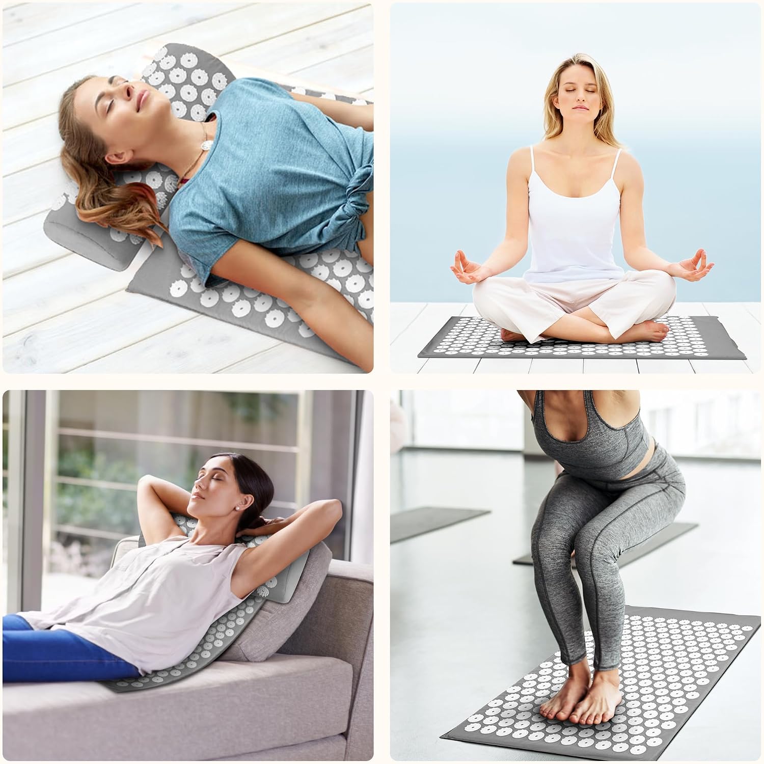 Fitvids Acupressure Mat and Pillow Set for Back/Neck Pain, Acupuncture Products to Relieve Muscle Fatigue, Improve Insomnia for Sedentary People, Acupuncture Eases Stress, Massage Mat, Grey
